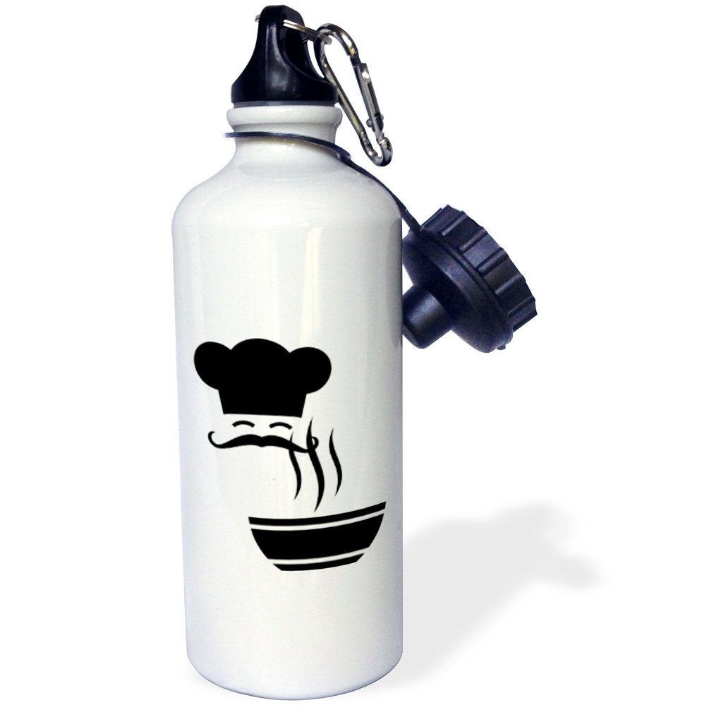 3D Rose Silhouette Chef & Steaming Soup Design 21oz Insulated Sports Water Bottle - BPA Free, Leak Proof for Gym, Hiking & Outdoor Activities - Multicolor