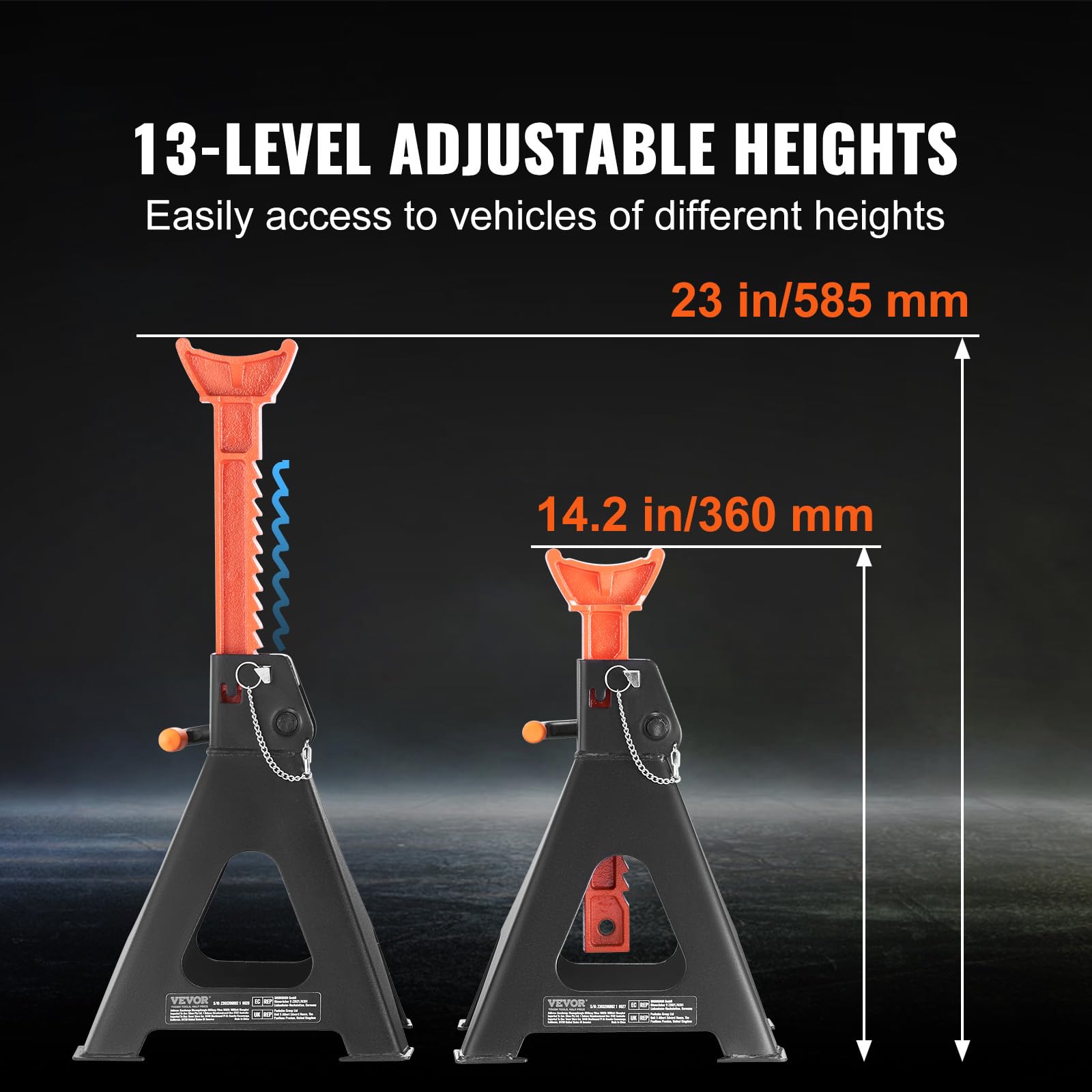 VEVOR 6 Ton (13,000 lbs) Capacity Heavy Duty Jack Stands - Double Locking Safety, 14.2-23 Inch Adjustable Height - for SUV, Pickup Truck, Car & UTV/ATV Vehicle Maintenance & Repair - Red (1 Pair)
