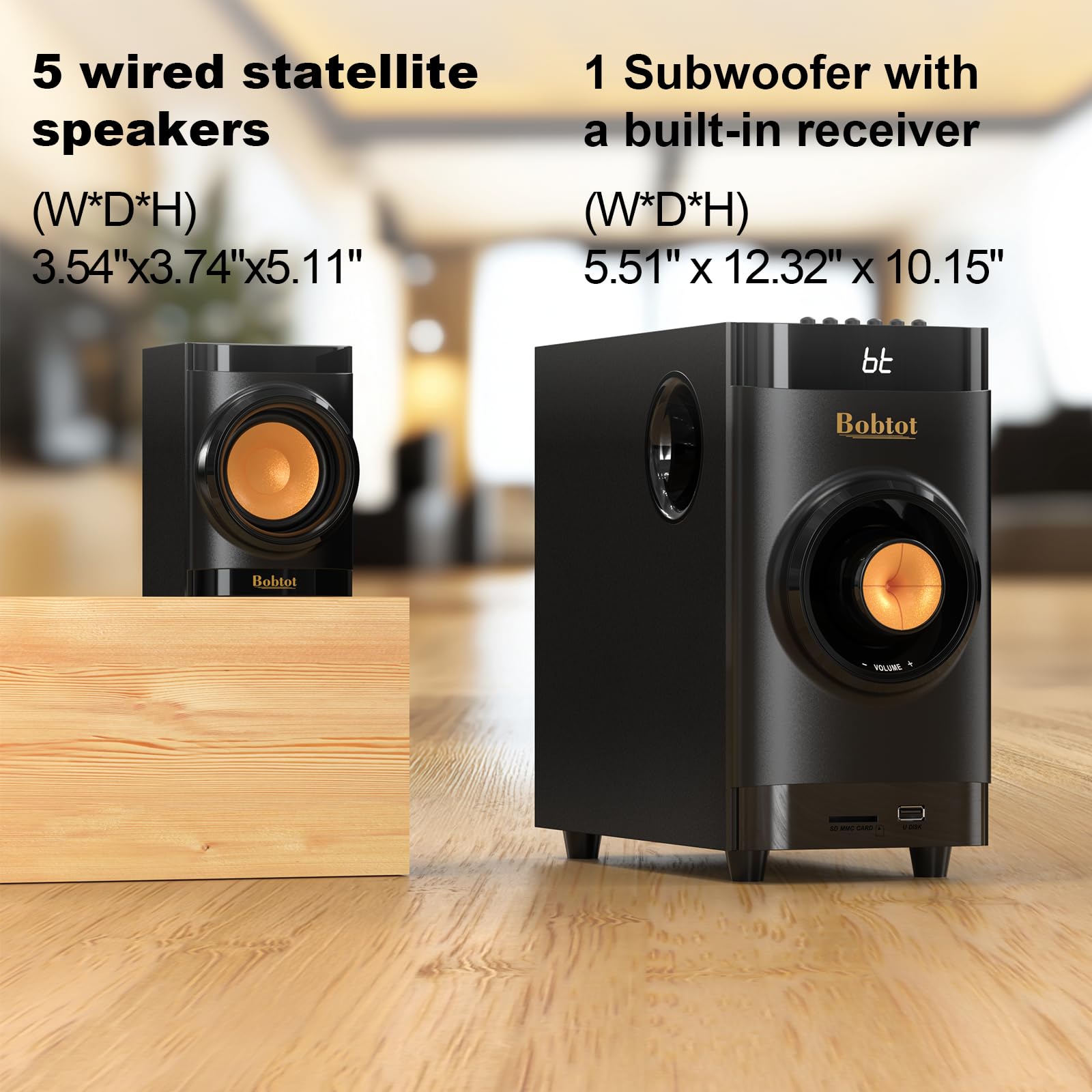 5.1 Channel Home Theater System with 4-Inch Subwoofer & Wired Speakers - HDMI ARC, Optical, Bluetooth Input for TV, Projector | Perfect for Movie Nights & Gaming Setup