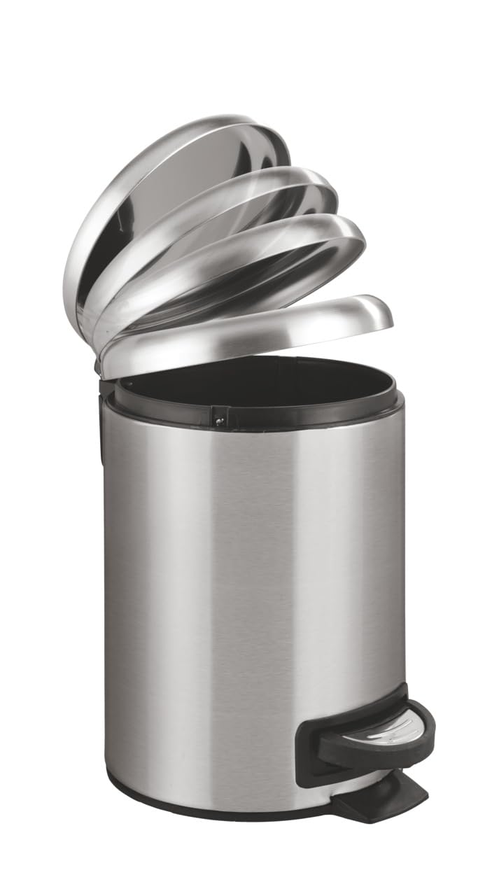 WENKO 0.79 Gallon Stainless Steel Small Trash Can with Lid & Foot Pedal - Bathroom & Office Garbage Bin with Removable Inner Bucket, Easy Close Design (9.84 x 8.86 x 6.69 Inches, Silver) - Perfect for Bathrooms, Bedrooms, Home Offices & Small Spaces
