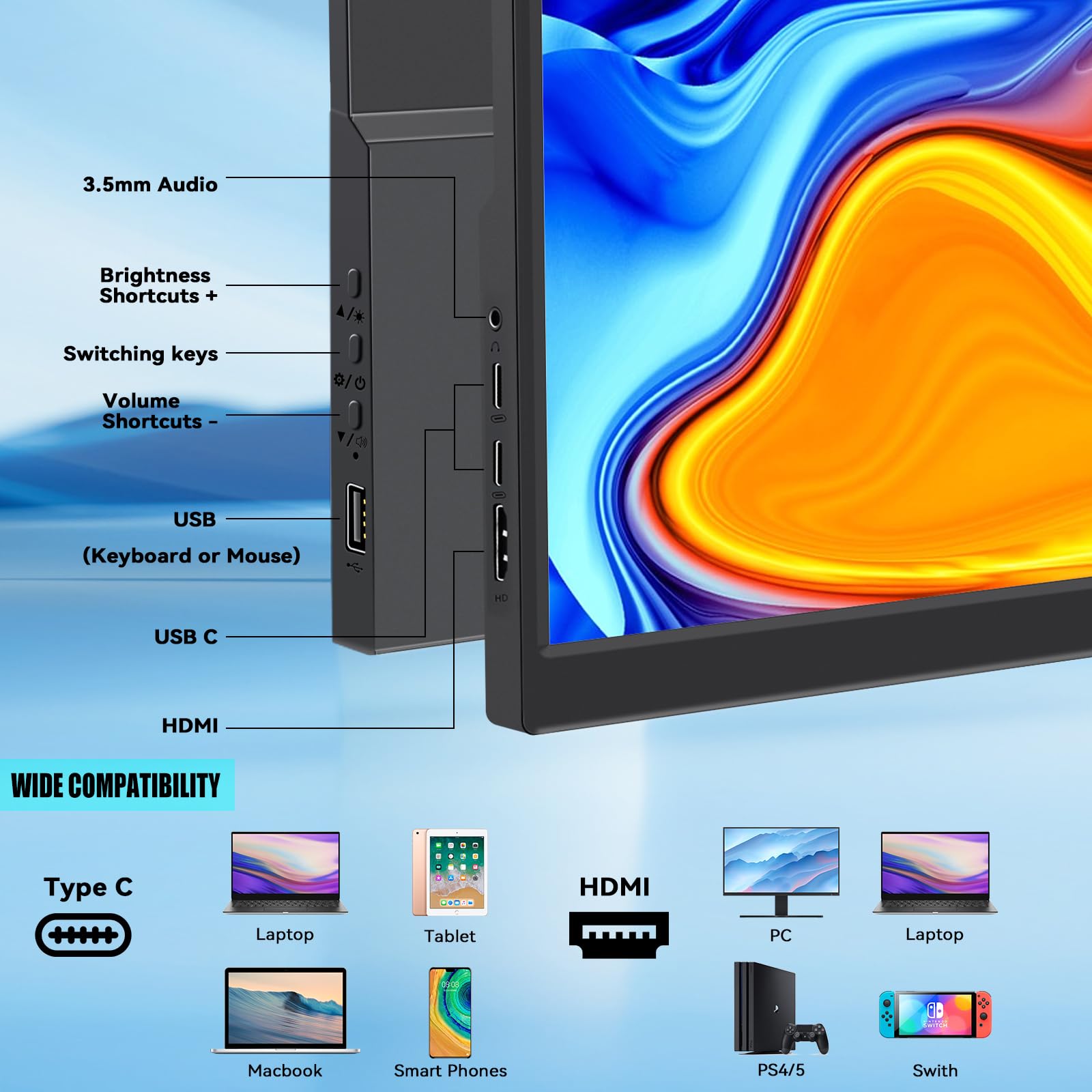 Kenowa 14 Inch Portable Touchscreen Monitor - IPS FHD 1920x1200P Display with USB-C & HDMI - External Screen for Laptop, PC, Mac, Raspberry Pi, Xbox, PS3/PS4, Nintendo Switch - Perfect for Gaming, Work & Travel