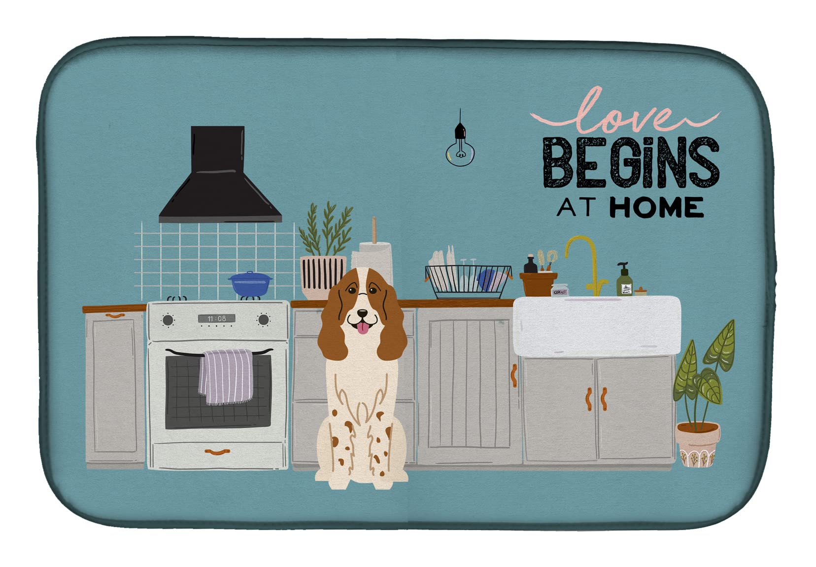 Russian Spaniel Dish Drying Mat - Absorbent Kitchen Counter Pad 14x21