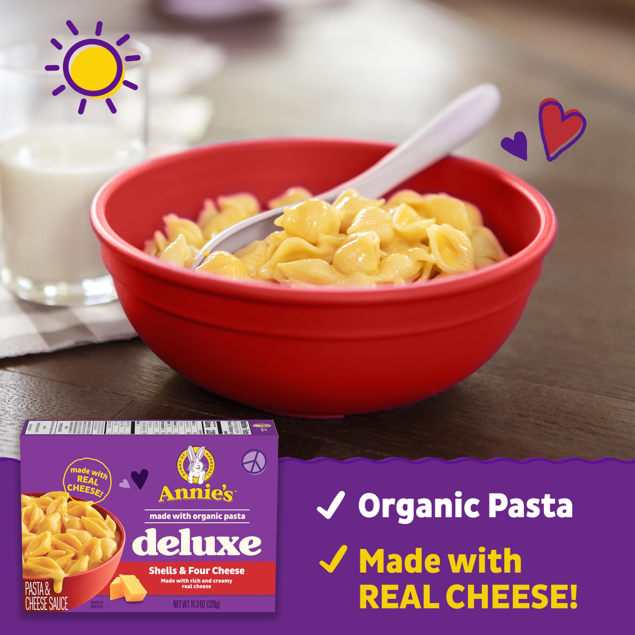 Organic Annie's Deluxe Macaroni and Cheese - Shell Pasta with 4 Cheese Blend, 11.3 oz (Pack of 12) | Quick & Easy Family Dinner, Kids Lunch, Comfort Food for Parties & Weeknight Meals