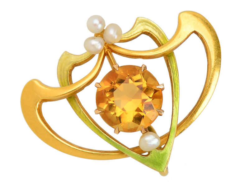 Vintage Krementz Art Nouveau Citrine Brooch - 14K Gold Plated Floral Pin for Women - Perfect for Weddings, Vintage Collections & Special Occasions