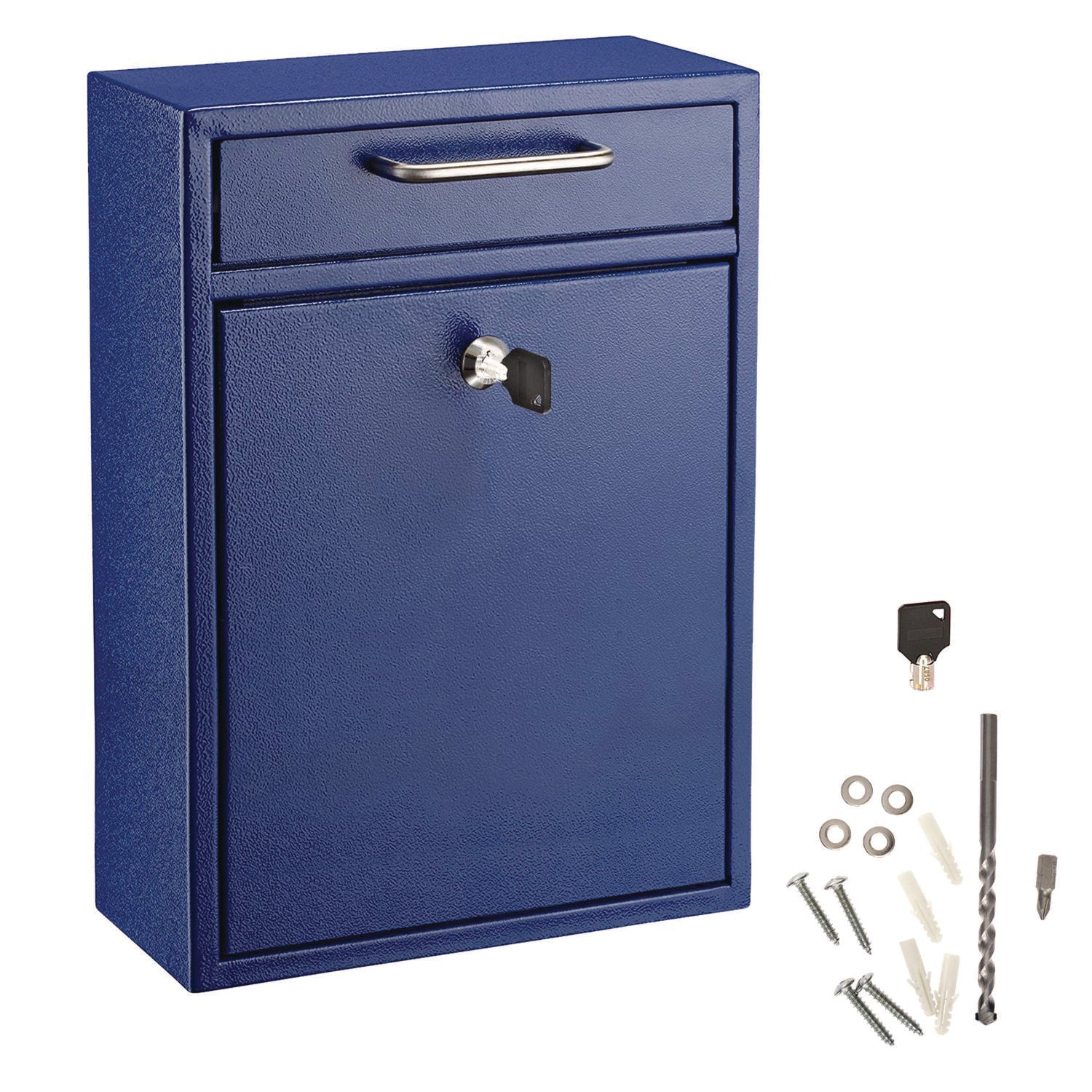 AdirOffice Large Wall Mounted Secure Drop Box - 11.2 x 4.7 x 16.2 Inch Blue Mailbox for Home & Office - Perfect for Package Delivery, Mail Collection and Secure Document Storage