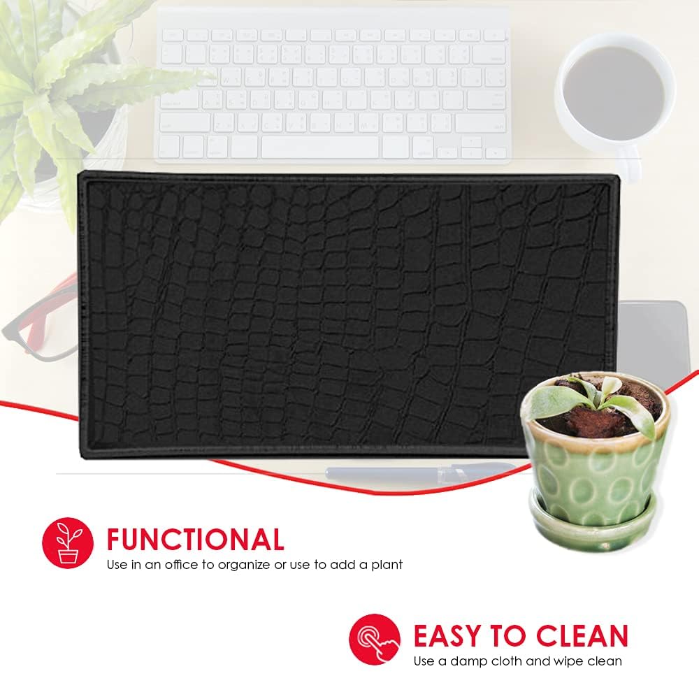 Home Basics Black Faux Crocodile Vanity Perfume Tray - Elegant Dresser Top Organizer for Jewelry & Fragrances | Perfect for Bedroom Decor & Gift Giving