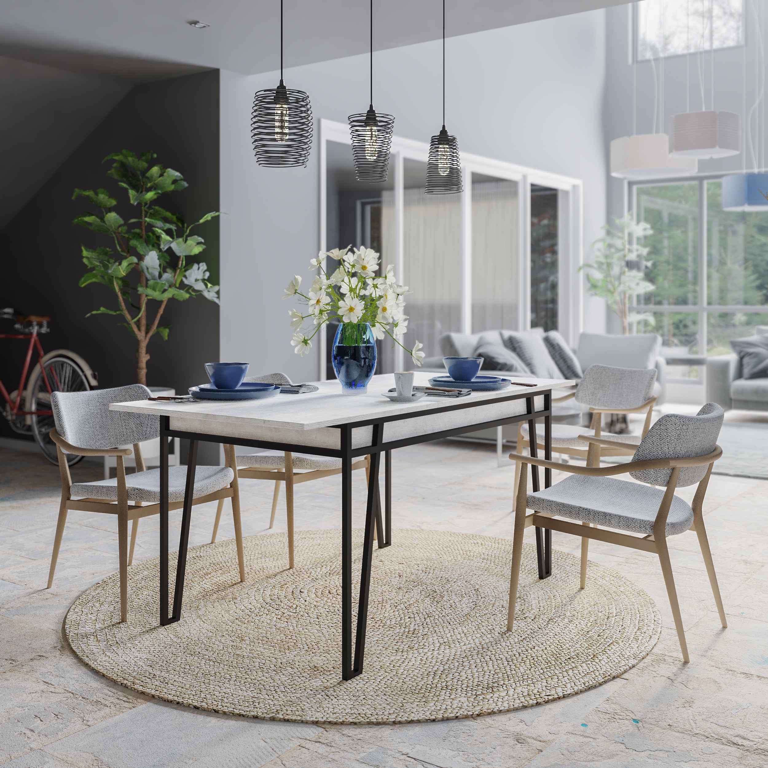 Evelyn Modern Farmhouse Dining Table - Solid Wood Kitchen Table for 6 - Rustic Dining Room Furniture for Home, Kitchen & Entertaining