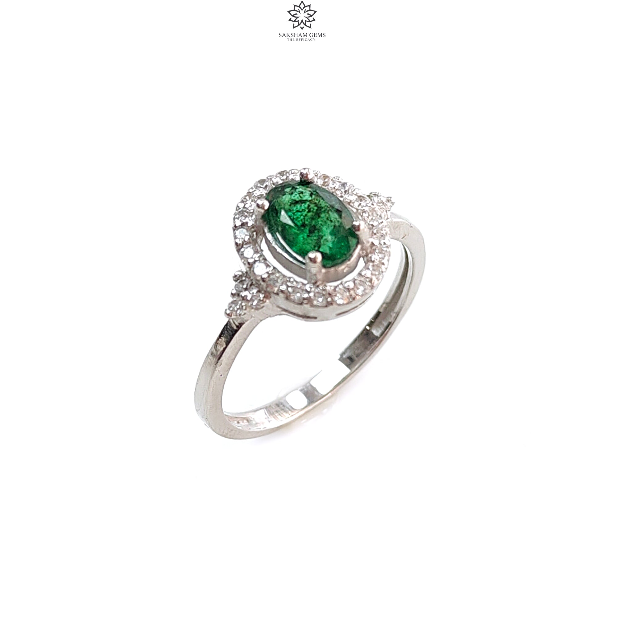 Natural Untreated Emerald Oval Faceted Cut Ring - 925 Sterling Silver Prong Set, 2.59gms, Size 7 US | Elegant Jewelry for Women, Perfect for Weddings, Parties & Special Occasions