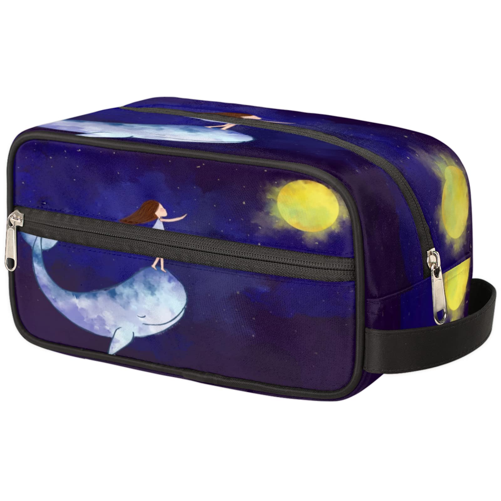 Starry Sky Whale Moon Travel Toiletry Bag for Women & Men - Large Portable Cosmetic Makeup Brush Organizer with Galaxy Design - Perfect for Travel, Camping, Gym & Daily Use