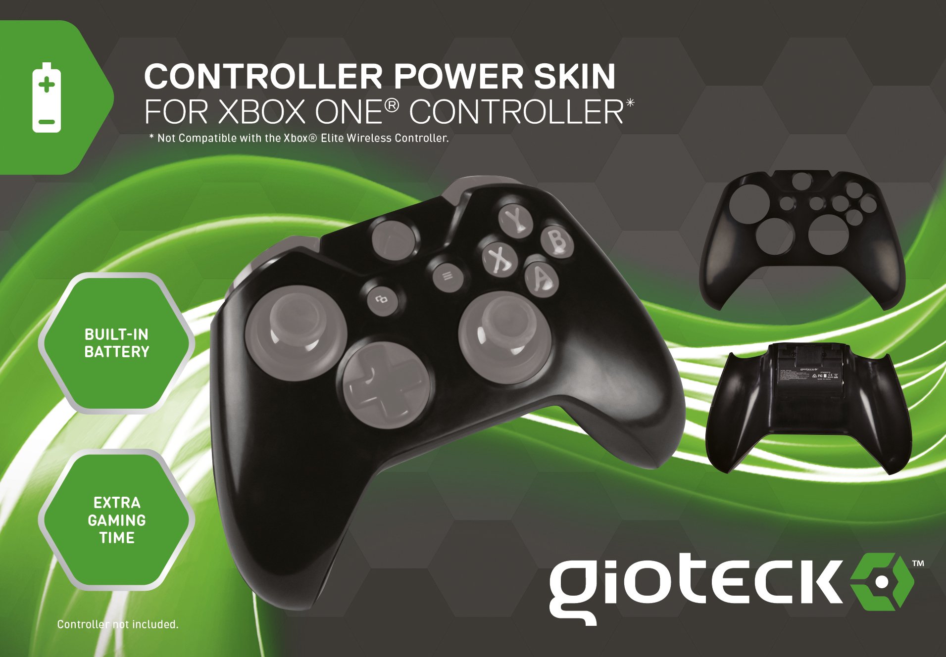 Gioteck Controller Skin Plus Black with Built-in Battery - Protective Cover for PS4, PS5, Xbox - Gaming Accessories for Enhanced Grip & Comfort - Perfect for Long Gaming Sessions & Travel