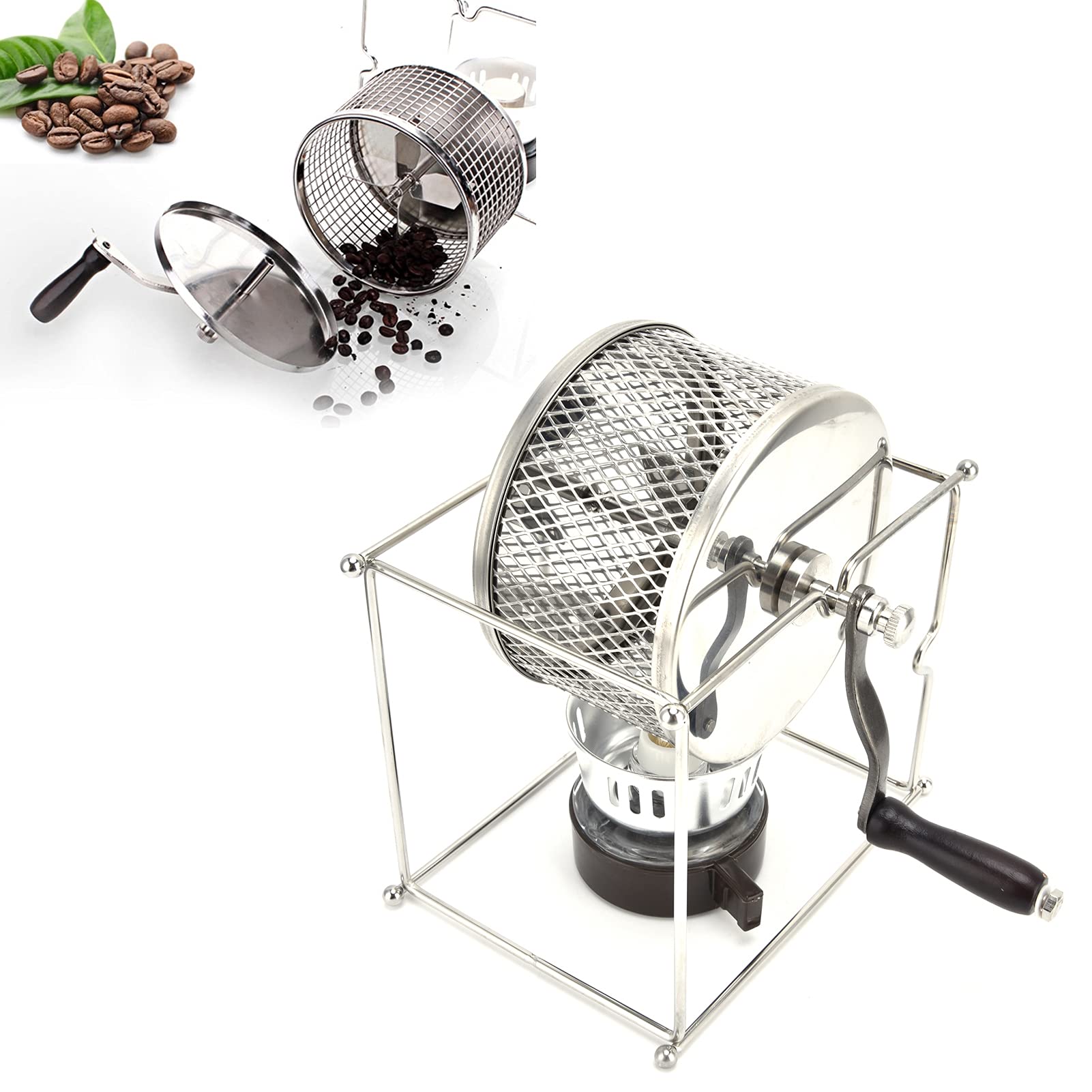 Alvinlite Stainless Steel Hand-Cranked Coffee Bean Roaster Machine - Temperature Control for Home & Small Coffee Shops - Perfect for Fresh Roasting Specialty Coffee Beans