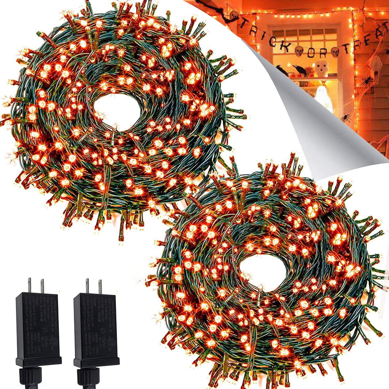 2PACK 400 LED Orange Halloween String Lights - 164ft Extendable Waterproof Outdoor Lights with 8 Lighting Modes, Fall Decorations for Trees, Parties, Porch, Yard, and Halloween Displays (Orange)