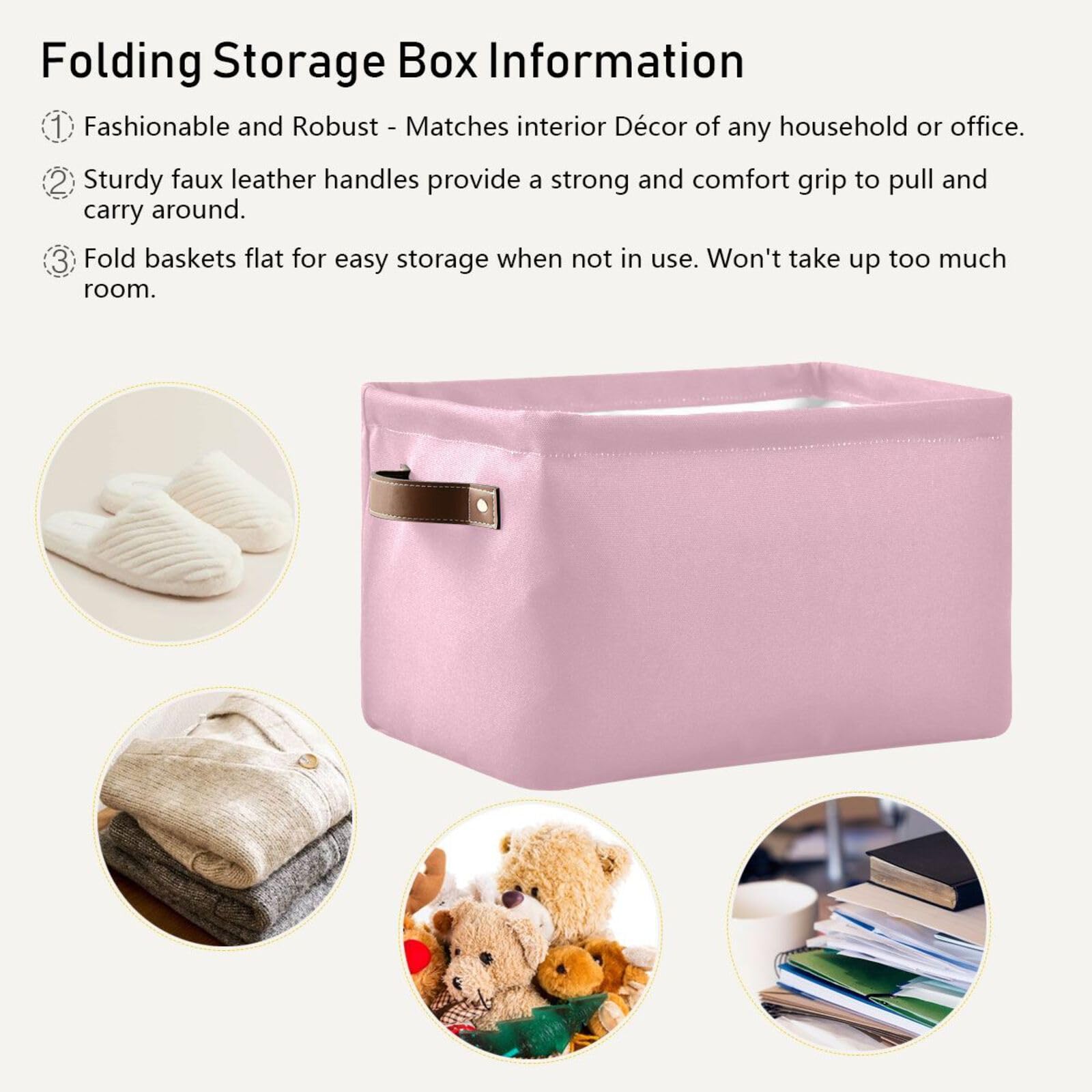 Azalea Pink Fabric Storage Bins with Sturdy Handles - 2 Pack Closet & Shelf Organizers for Bedroom, Dormitory & Home Organization - Perfect for Toys, Books & Clothes Storage
