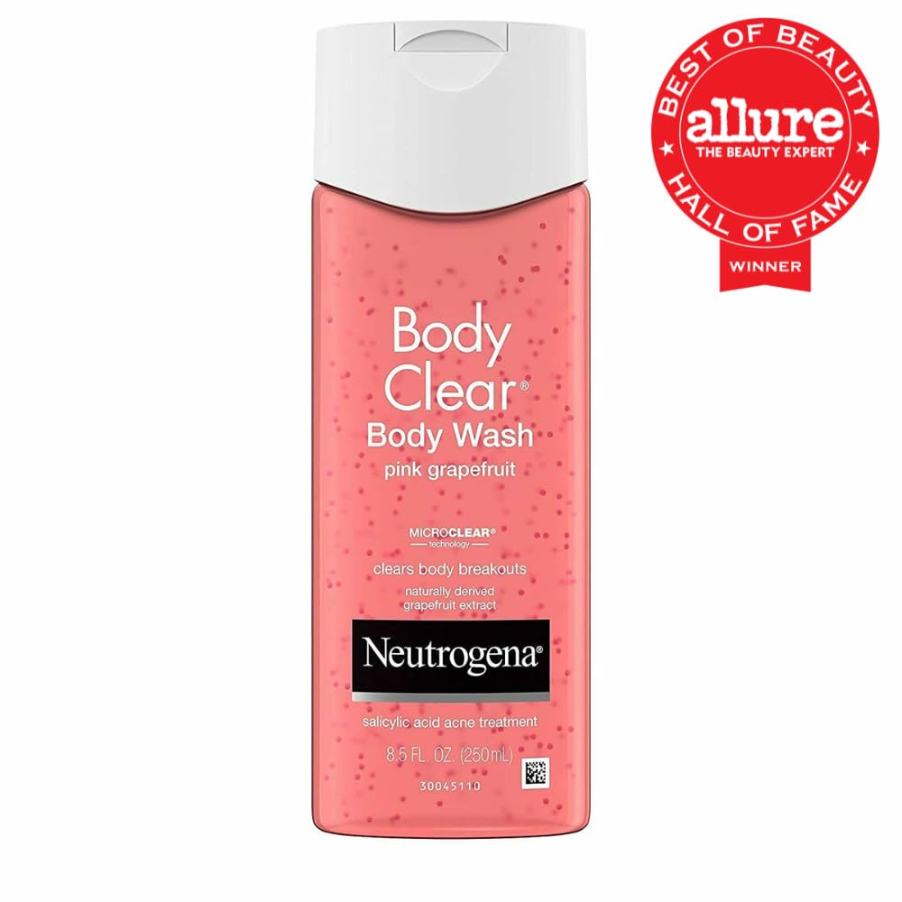 Neutrogena Body Clear Acne Treatment Body Wash with Salicylic Acid - Pink Grapefruit Scented Acne Medicine for Back, Chest & Shoulders - 8.5 fl oz (3 Pack) - Prevent Breakouts & Clear Skin for Gym, Travel & Daily Shower Use