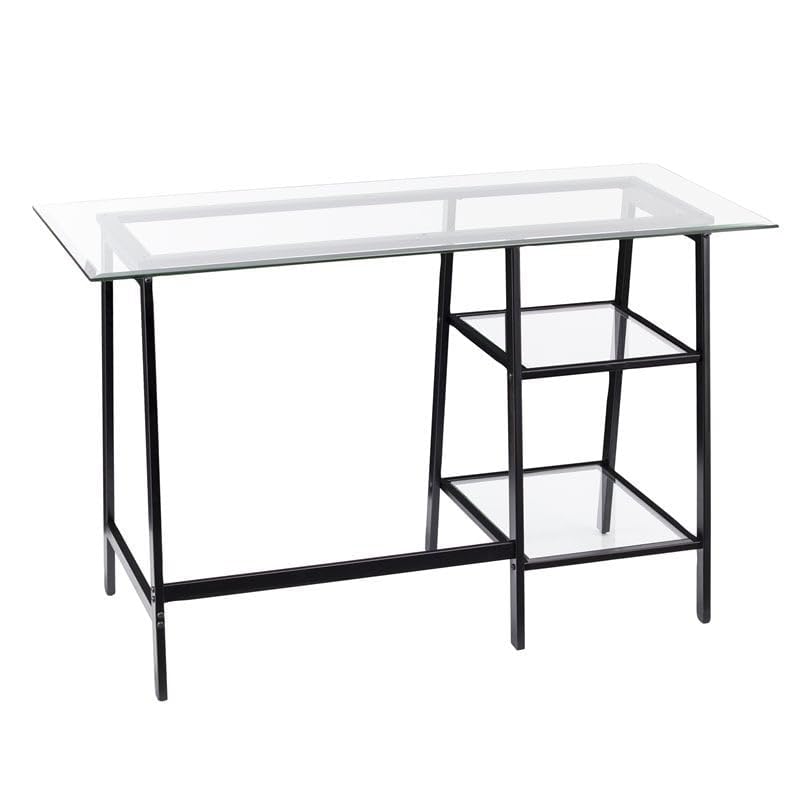 Southern Enterprises SEI Avery Black Metal Writing Desk with Glass Top - Modern Home Office Desk for Small Spaces, Study & Work