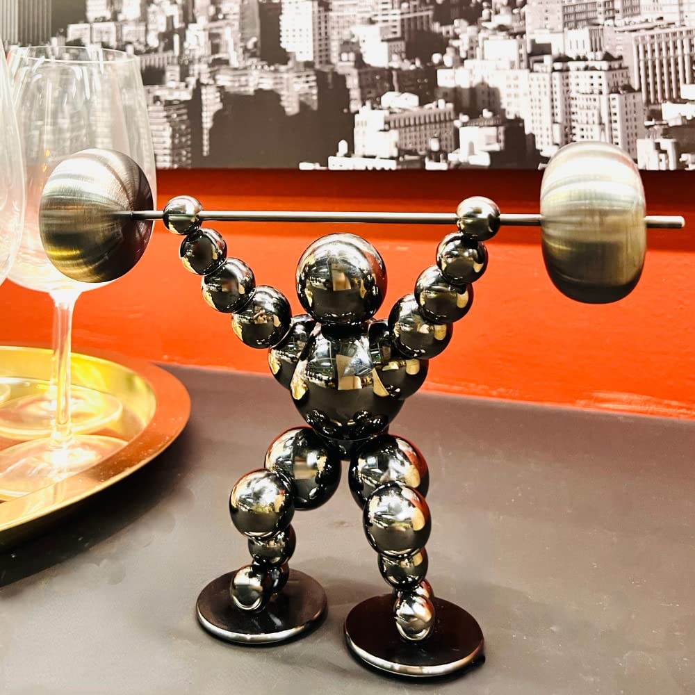 Black Home Office Gym Decor - Original Metal Artwork Sculpture for Desk & Tabletop, Powerlifting Figurine - Motivational Gift for Men | Perfect for Workout Spaces, Home Offices & Fitness Enthusiasts