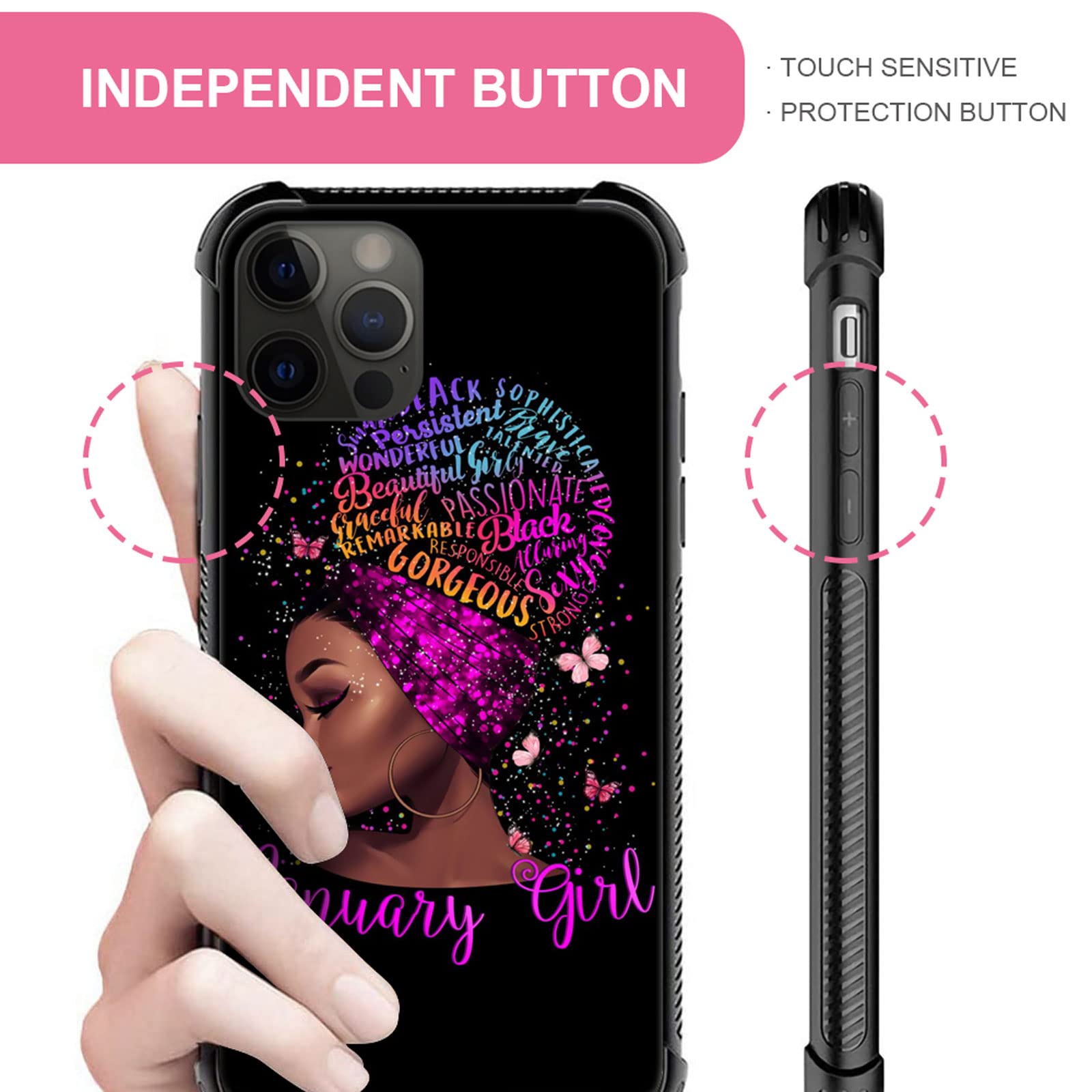 Butterfly Gorgeous Black Girl iPhone 12 Pro Max Case - Shockproof Soft Silicone TPU Protective Cover with Back Design for Apple iPhone 12 Pro Max (6.7 Inch) - Perfect for Everyday Use, Work & Travel