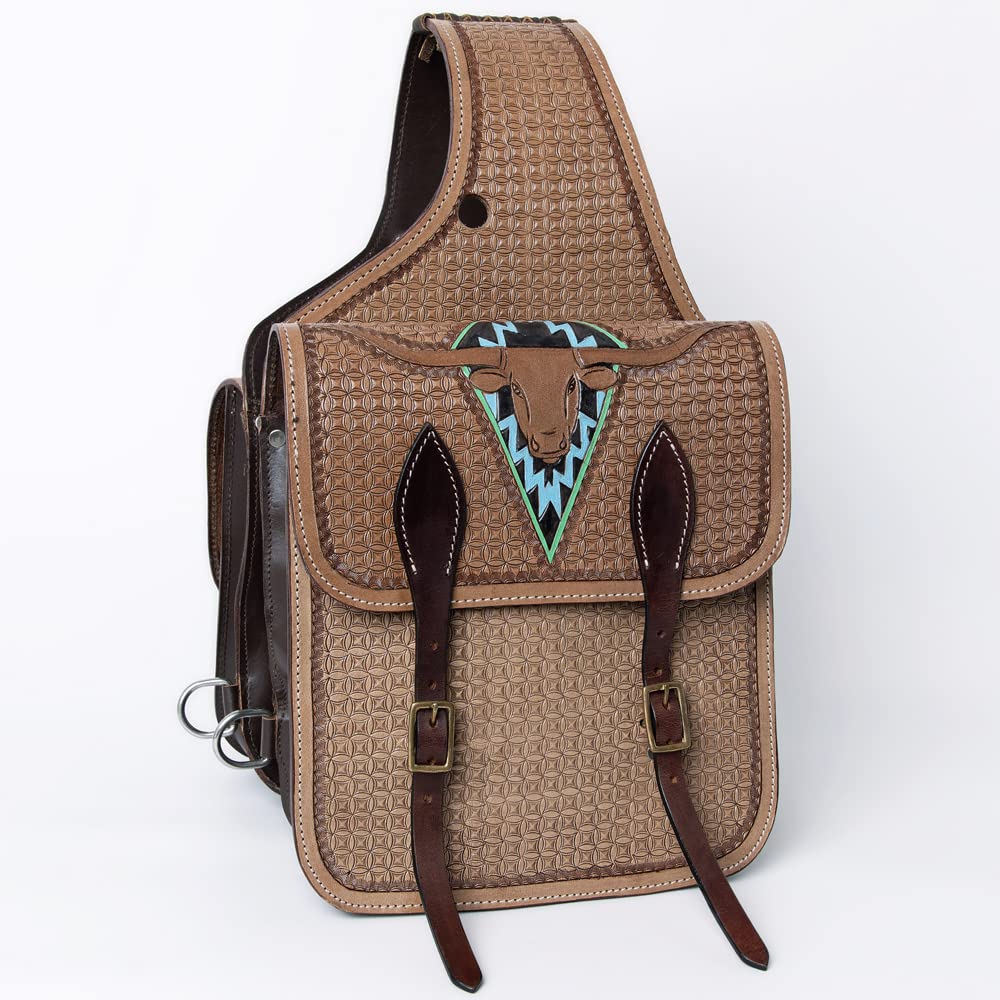 HILASON Genuine Leather Western Horse Saddle Bag - Heavy Duty Trail Riding Saddlebag for Equestrian & Bike | Durable Cowhide Saddle Accessory for Ranch Work, Camping & Outdoor Adventures