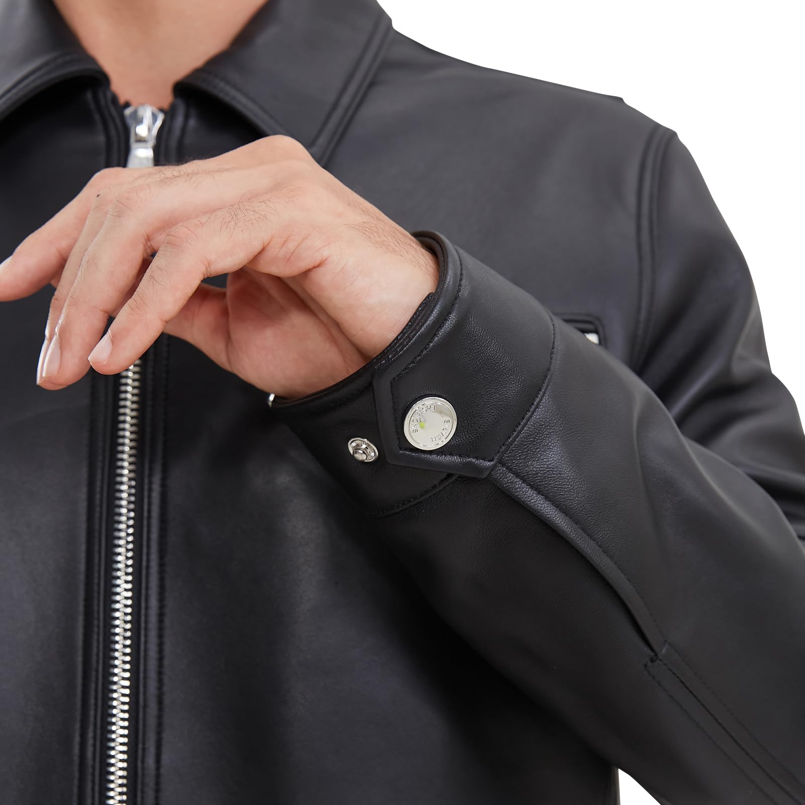 Premium Men's Lambskin Leather Jacket - Full Zip Front, Tailored Fit, Metal Snap Cuffs - Casual & Stylish Outerwear for Everyday Wear, Motorcycle Riding & Night Out
