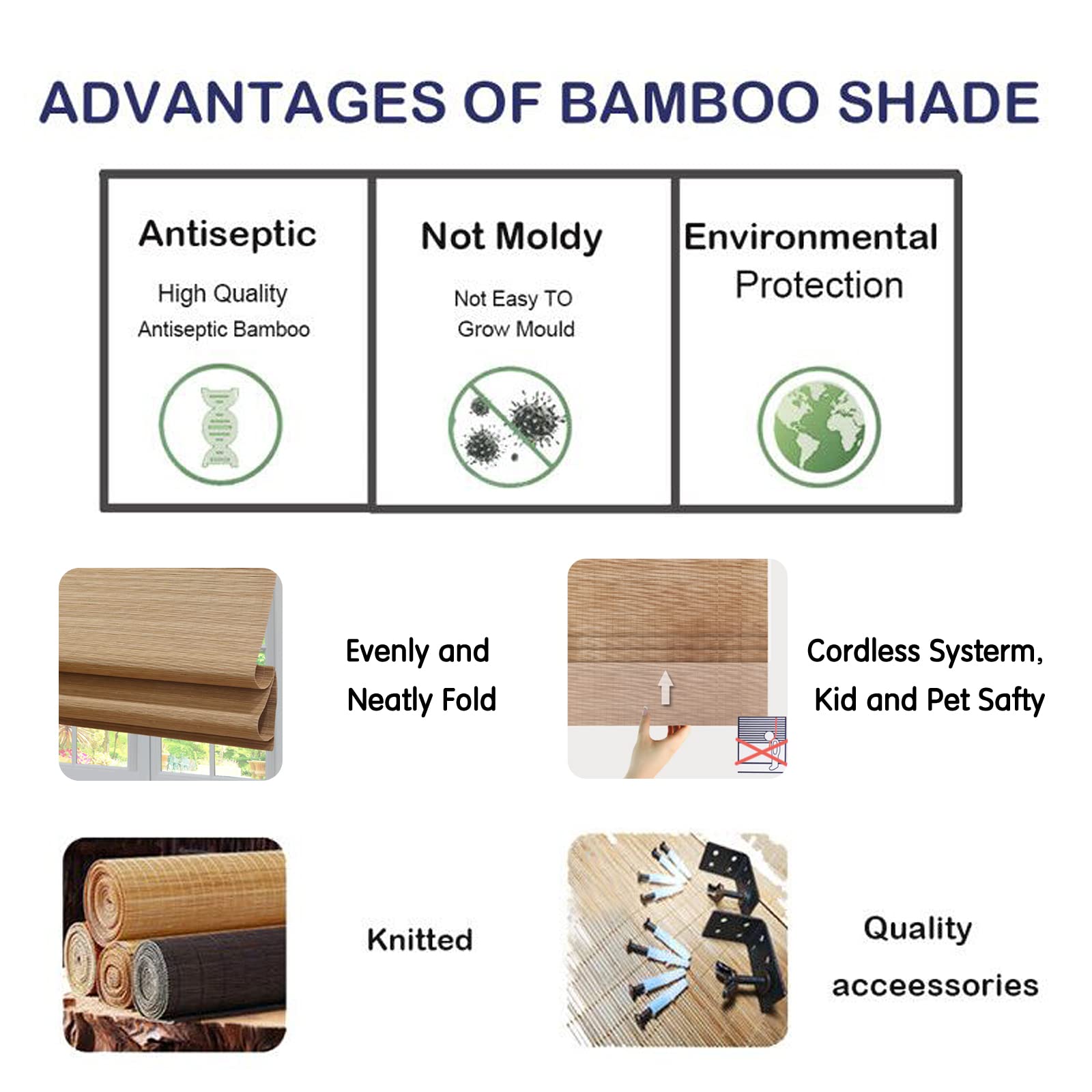 Custom Wood Roman Shades - Cordless Bamboo Lined Blackout Window Blinds for Home & Office (Black Coffee) | Perfect for Living Room, Bedroom, and Privacy Protection