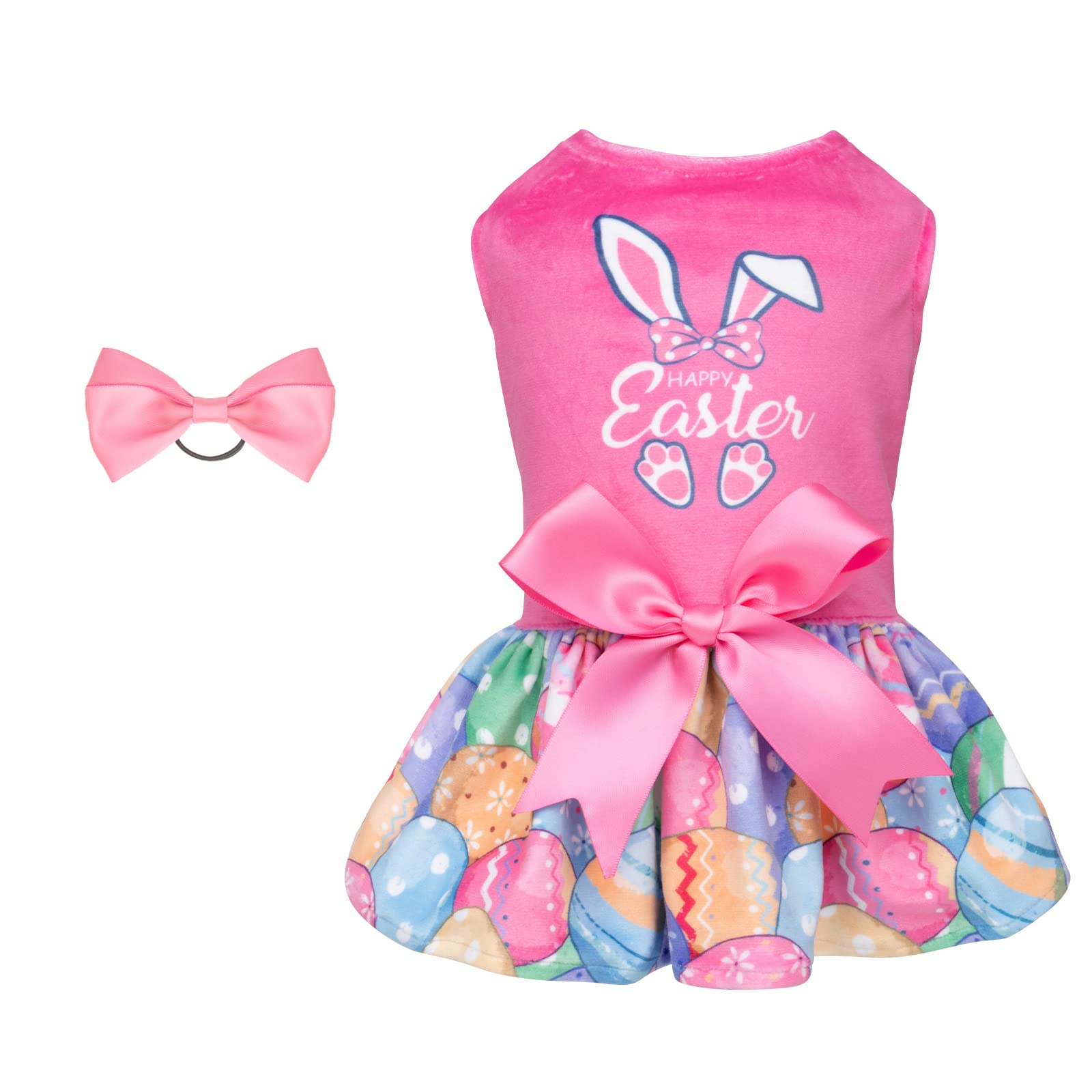 Happy Easter Dog Dress for Small Dogs - Velvet Pink Puppy Dress with CuteBone Design - Perfect for Easter Photos, Parties & Holiday Outfits (CVA18M-D)