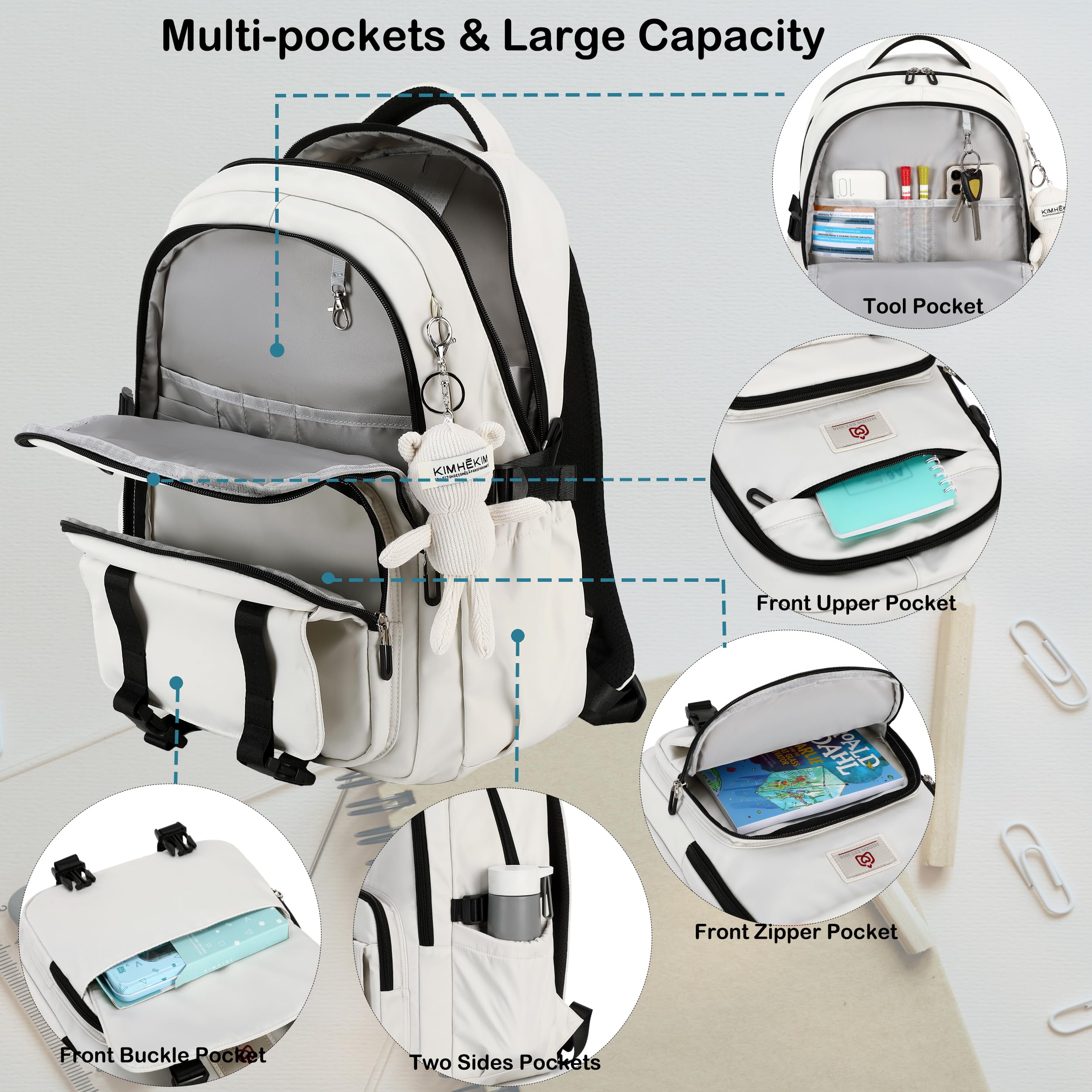 Hidds 3-Piece School Backpack Set for Teens, Girls & Women - Stylish Bookbag with Lunch Box & Laptop Compartment - Perfect for College, Travel & Daily Use