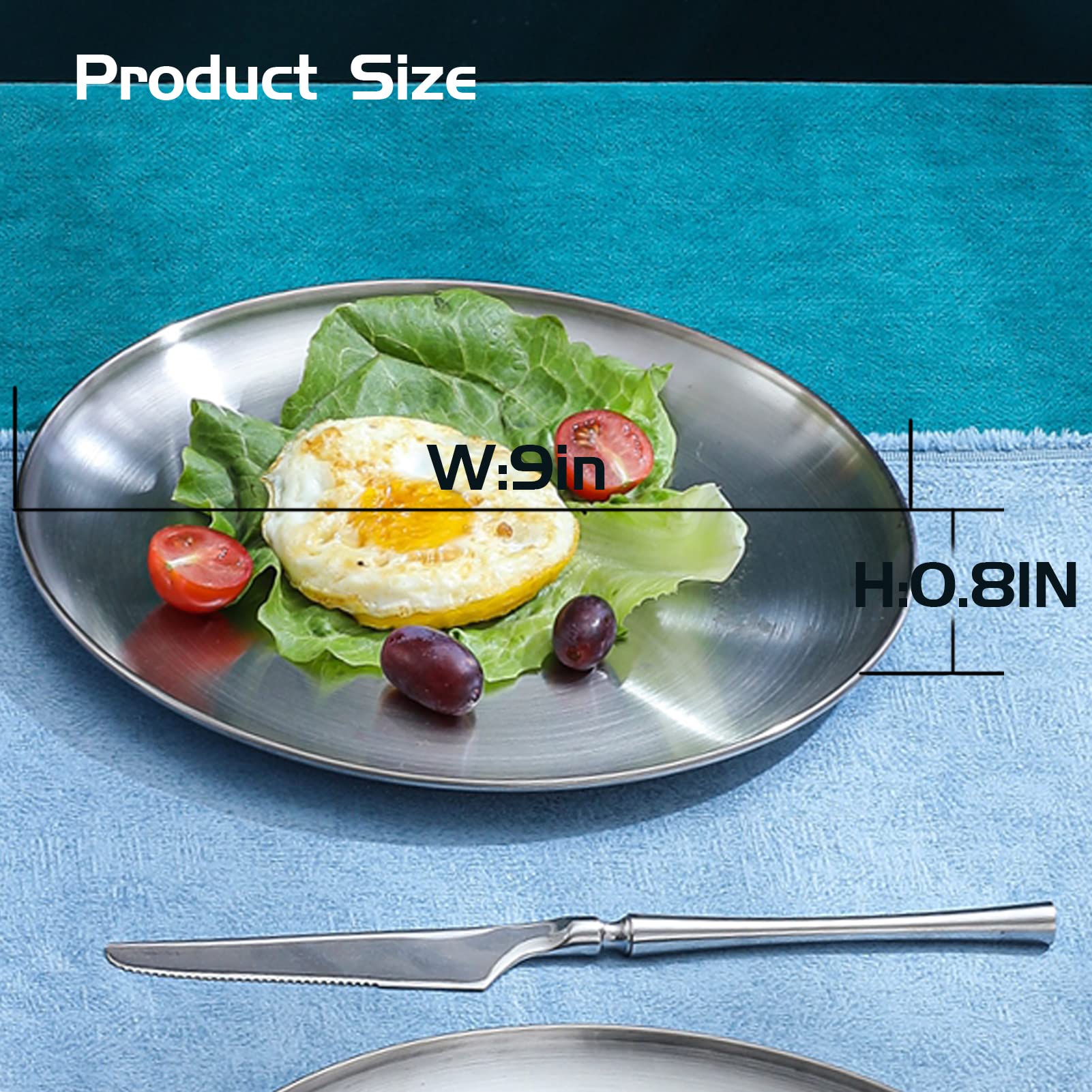 18/8 Stainless Steel Dinner Plates 9-inch (8pc) - For Main Dishes, BBQ & Salad