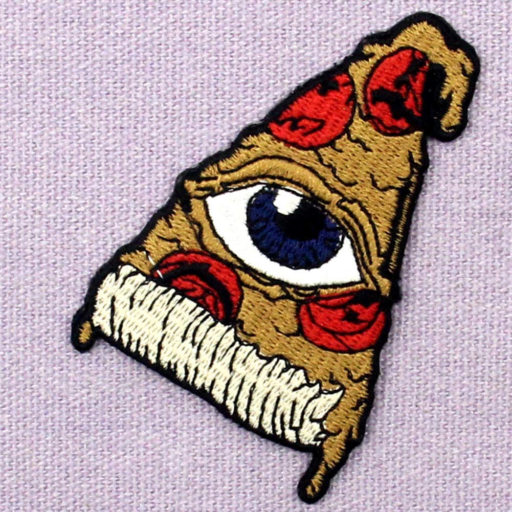 All Seeing Eye Pizza Patch - Embroidered Iron On & Sew On Emblem for DIY Clothing, Jackets, Bags - Perfect for Halloween Costumes & Gothic Fashion