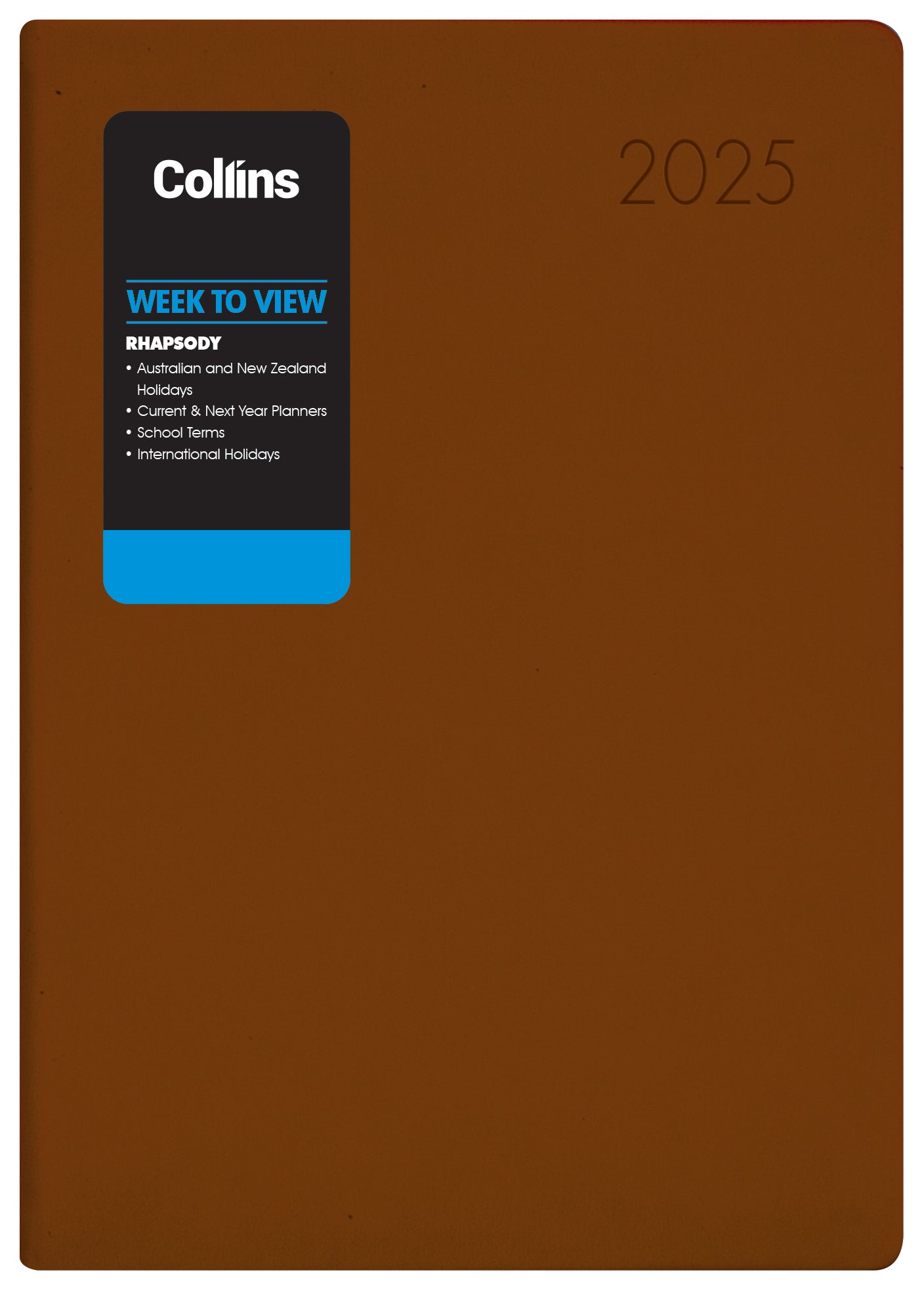 2025 Collins Rhapsody A73 Weekly Planner - Soft Touch PU Leather Diary with Week-to-View Layout, Cappuccino Color, Compact 74mm x 105mm Size - Perfect for Work, School & Personal Organization