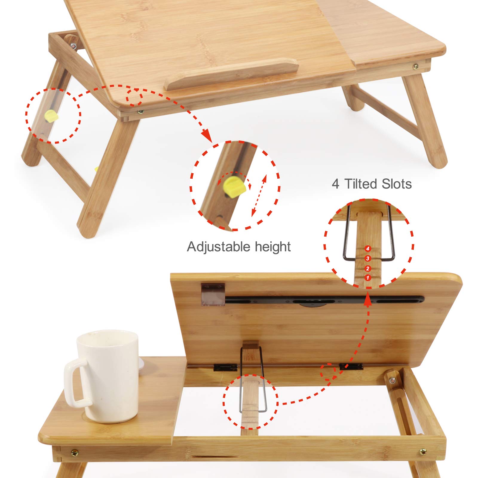 Bamboo Lap Desk for Laptop - Foldable Bed Tray Table Fits 17.7 Inch Laptops, Perfect for Breakfast in Bed, Homework, Study, Reading & Dining - Portable Workstation for Home Office & Dorm Room