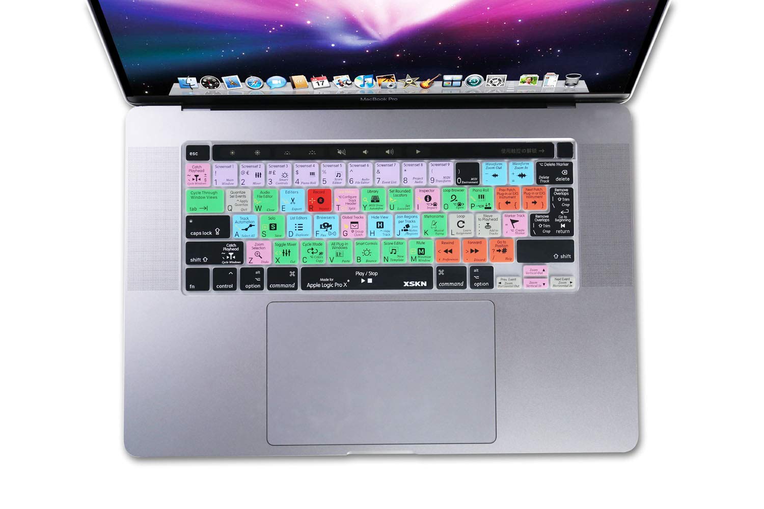 XSKN Logic Pro English Silicone Keyboard Cover for MacBook Pro 16-inch A2141 & 13.3-inch A2251 A2289 A2338 M1 - Touch Bar Shortcuts Skin (US/EU Version) - Perfect for Music Production, Video Editing & Office Work