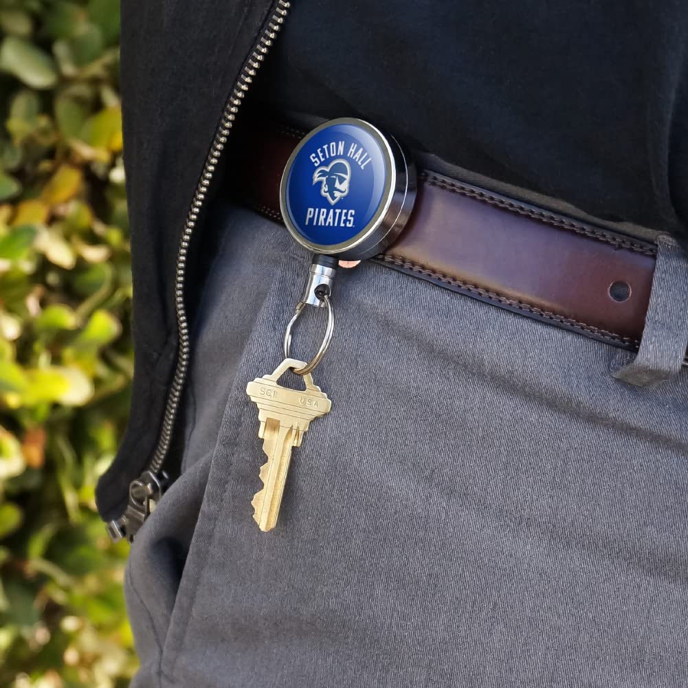 Seton Hall Pirates Heavy Duty Metal Retractable ID Badge Holder with Belt Clip - Secure Key Card & Tag Reel for Work, School, and Campus Security