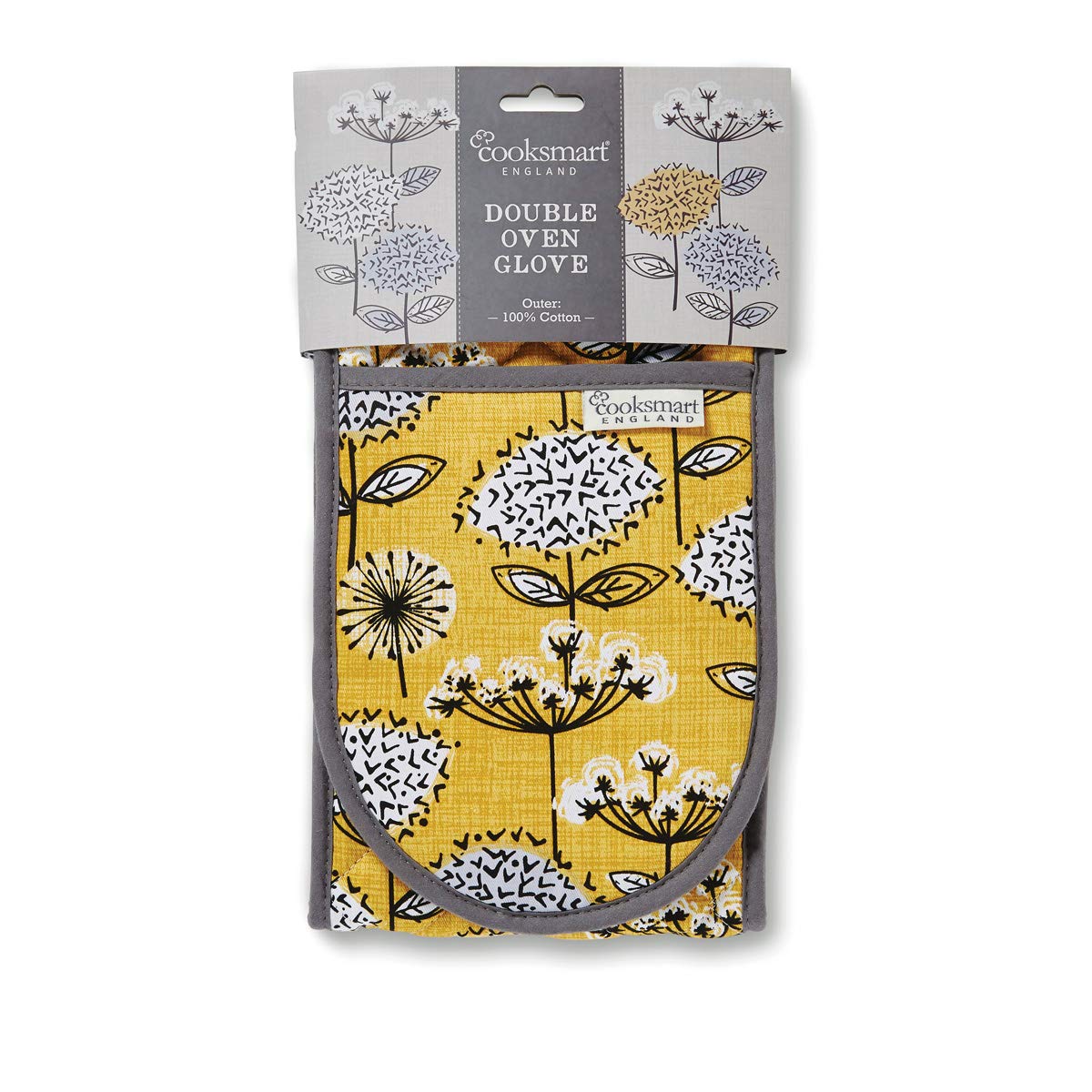 Cooksmart Double Oven Gloves - Heat Resistant Kitchen Mitts & Potholders for Baking, Grilling & Cooking | British Designed Premium Oven Mitts with Retro Meadow Pattern | Perfect for Home Chefs, BBQ & Kitchen Safety
