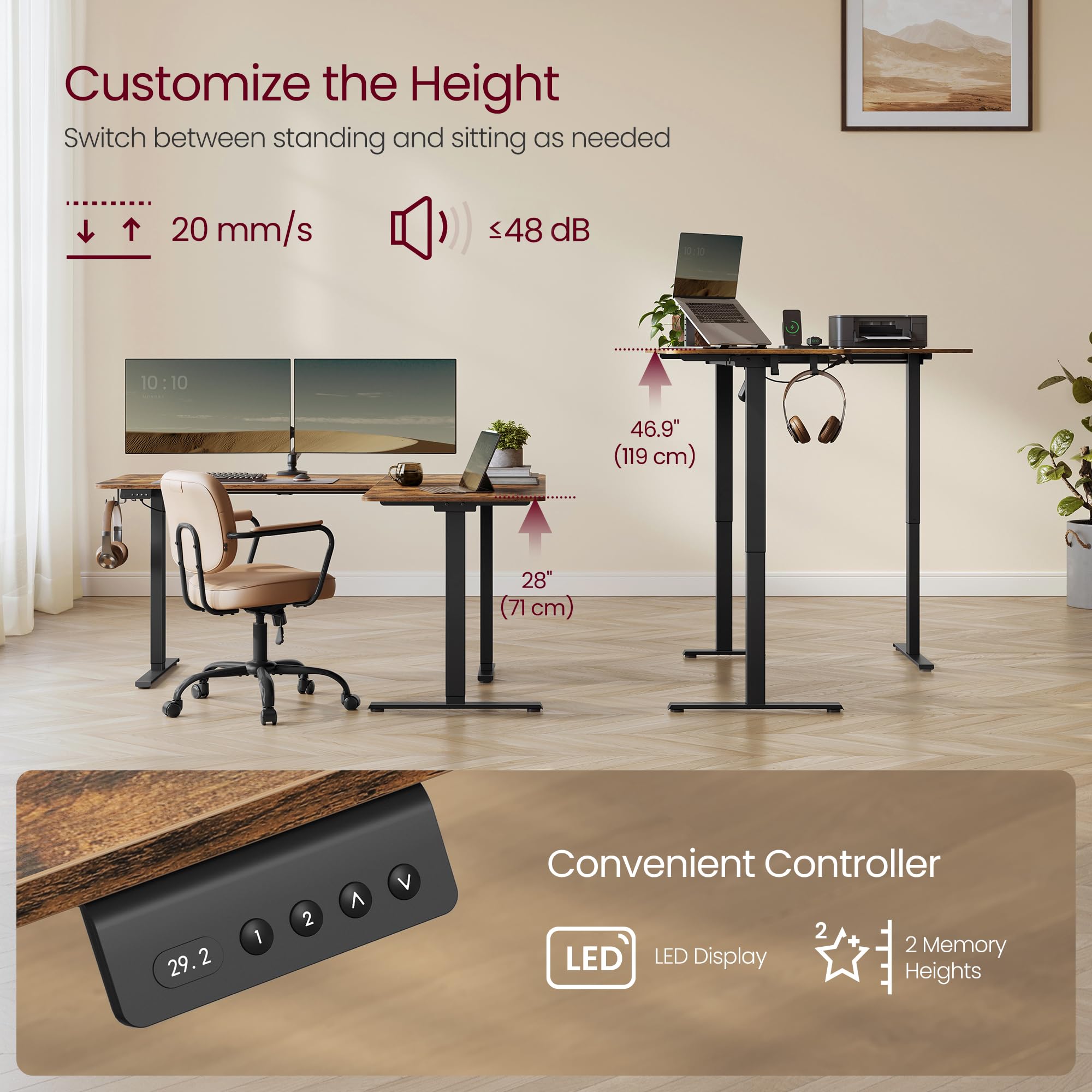 VASAGLE L-Shaped Electric Standing Desk 63