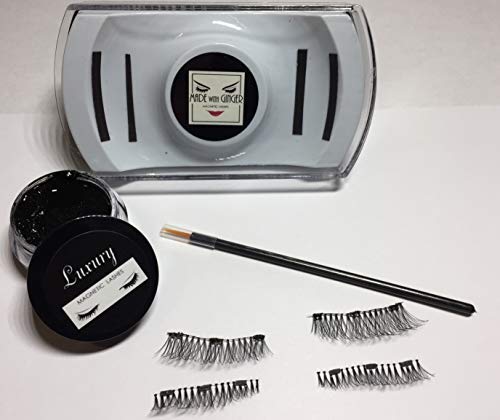 Magnetic False Eyelashes & Eyeliner Set - Black Medium Length 1 Inch Wide Human Hair Lashes with Black Magnetic Eyeliner #20C | Perfect for Party, Wedding & Everyday Glam