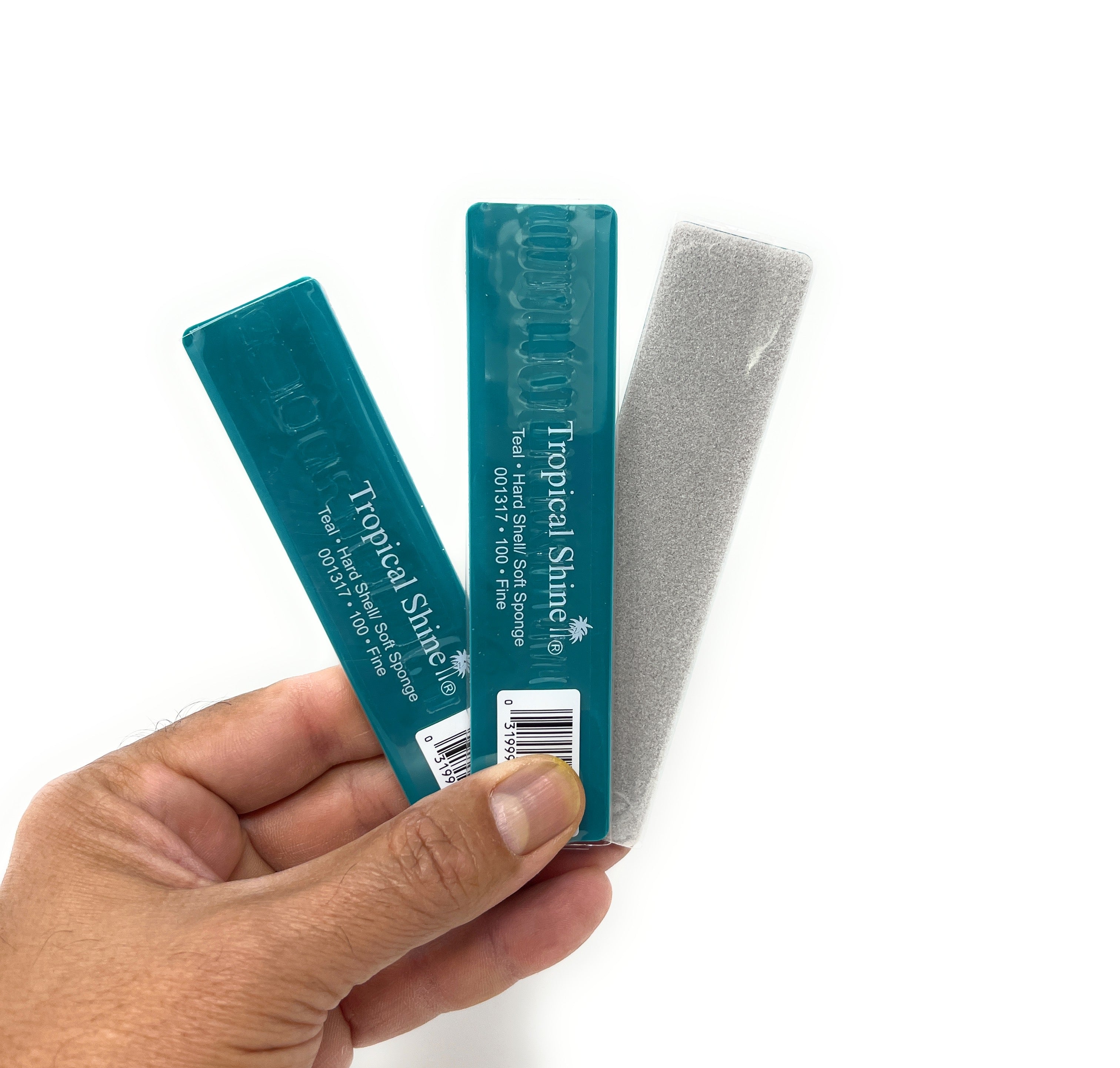 Premium 100 Grit Antibacterial Nail Files - Tropical Shine Teal Color, Hard Shell & Soft Sponge Combo (3-Pack) | Perfect for Manicures, Pedicures & At-Home Nail Care