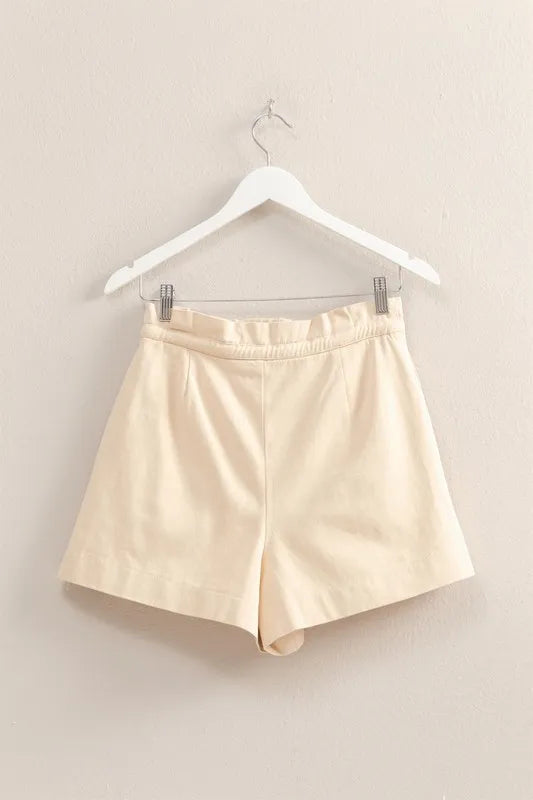 Beachy High Waisted Washed Twill Paperbag Shorts for Women - Summer Casual Shorts for Beach, Vacation & Everyday Wear