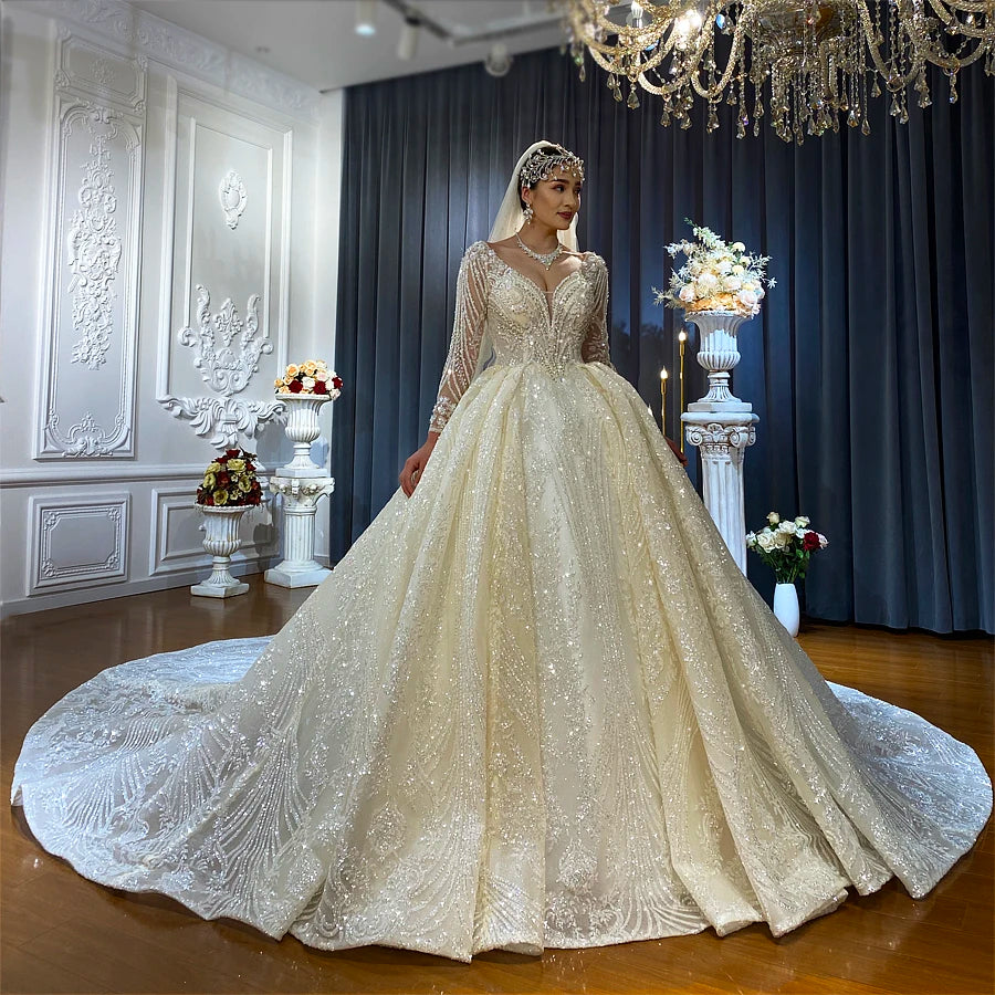 Elegant Luxury Wedding Dress with Flowing Long Train - Perfect for Bridal Ceremonies, Formal Events & Romantic Photos