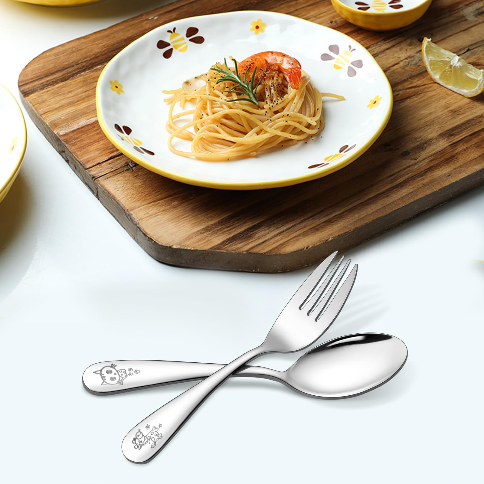 LIANYU 10-Piece Stainless Steel Toddler Utensil Set - Kids Forks & Spoons for Preschoolers | BPA-Free, Dishwasher Safe Cutlery | Perfect for Home, School Lunch & Travel
