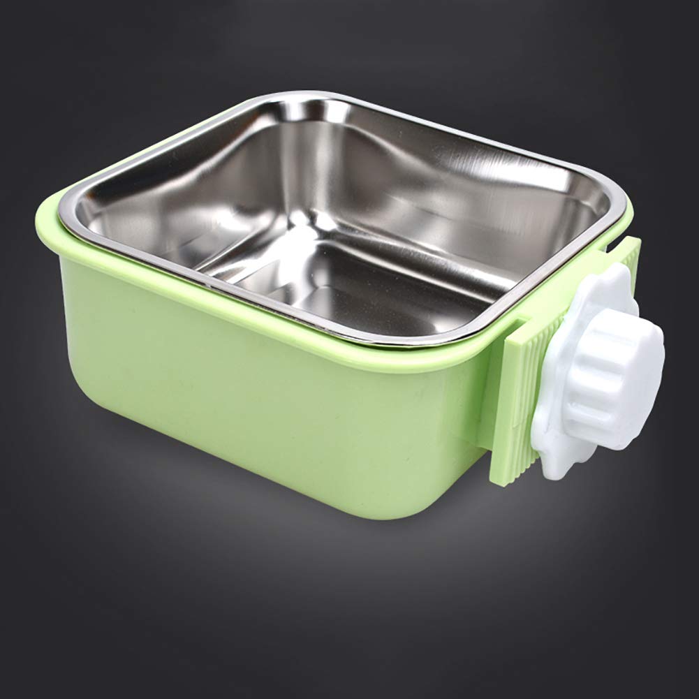 Stainless Steel Hanging Pet Bowl - Removable Dog Cat Food Water Feeder for Cages, Coops, Puppies, Rabbits & Small Pets - Durable & Easy Clean - Perfect for Travel, Kennels & Outdoor Use (Small, Square, Green, Pack of 1)