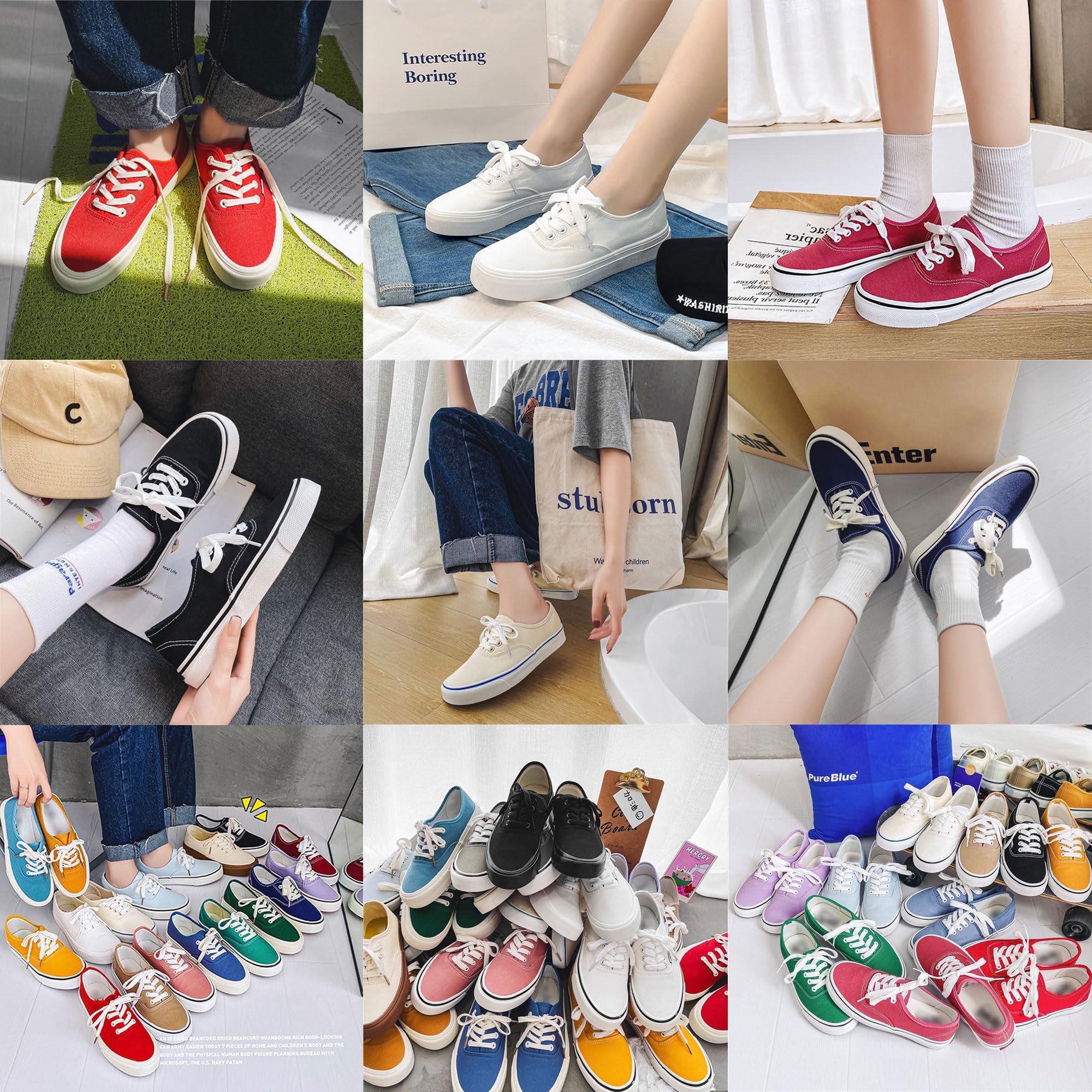 Women's Low Top Canvas Sneakers - Classic Slip On & Lace Up Walking Shoes for Casual Wear, Tennis & Everyday Comfort