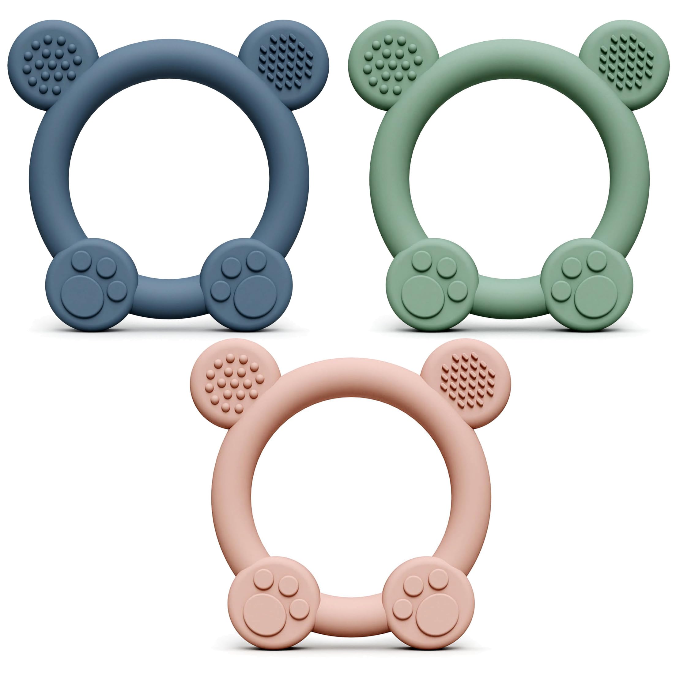 PandaEar 3 Pack Silicone Baby Teething Toys - BPA Free Teether Rings for 0-12 Months Infants, Relieves Sore Gums | Perfect for Home, Travel & Daycare Use