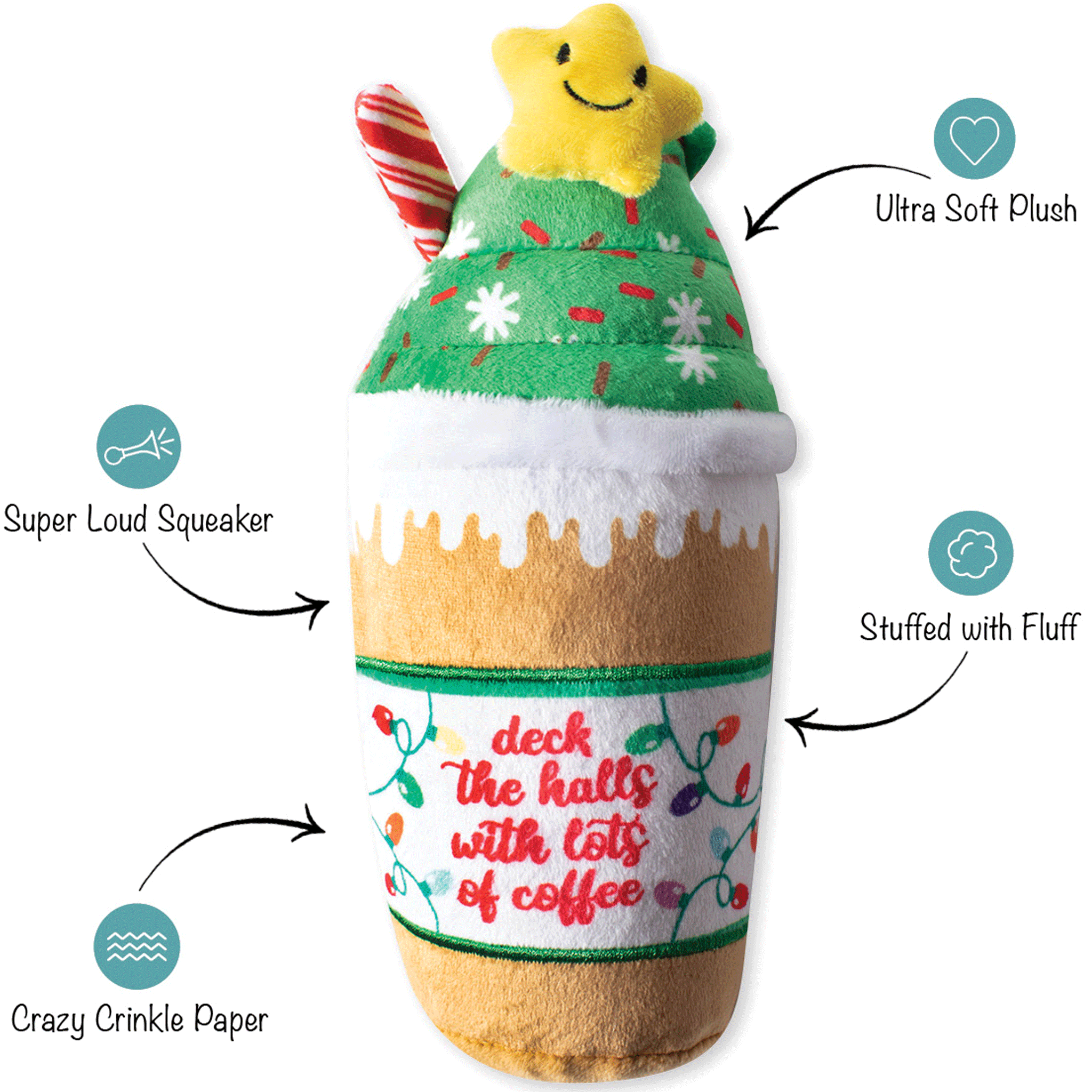 Fringe Deck the Halls Coffee Brown Dog Toys - Durable Chew Toys for Small & Large Dogs - Perfect for Indoor Play, Training & Holiday Gifts