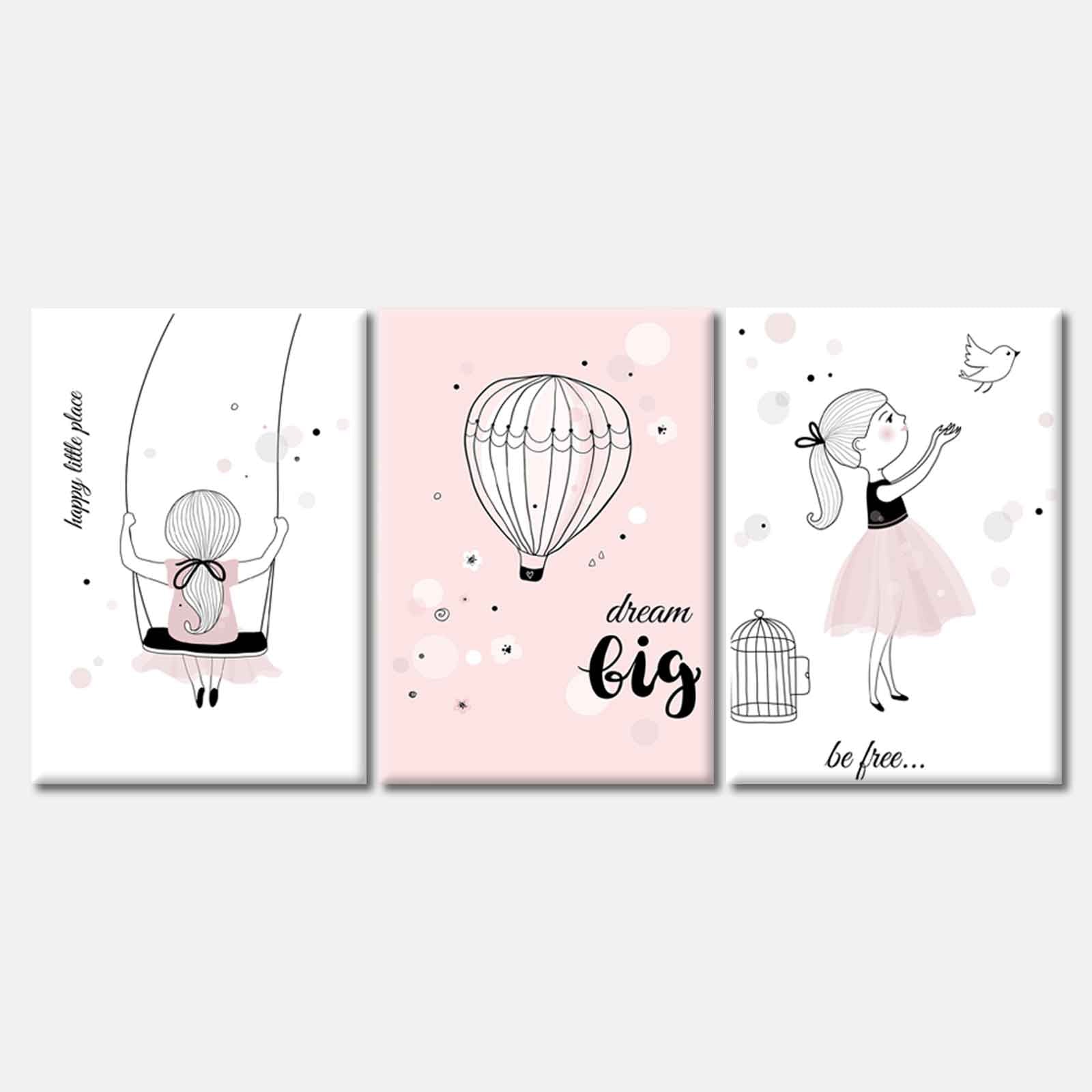 3-Piece Girl with Bird Quote Wall Art Canvas Prints - High Quality Australian Made - Ready to Hang - Perfect for Living Room, Bedroom & Office Decor