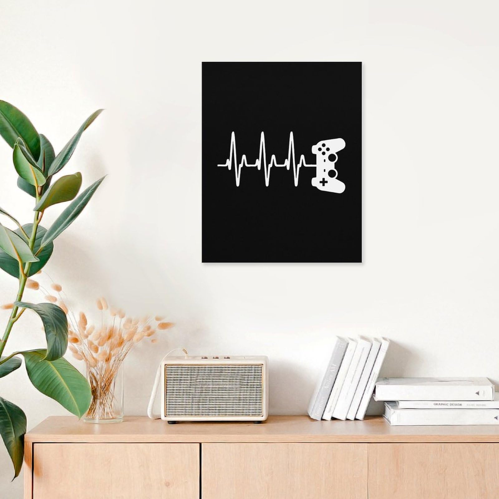 Gamer Heartbeat Canvas Wall Art - 16x20 Inch (40x50cm) Wooden Framed Poster - Perfect for Gaming Room Decor, Bedroom Wall Art & Office Wall Decor