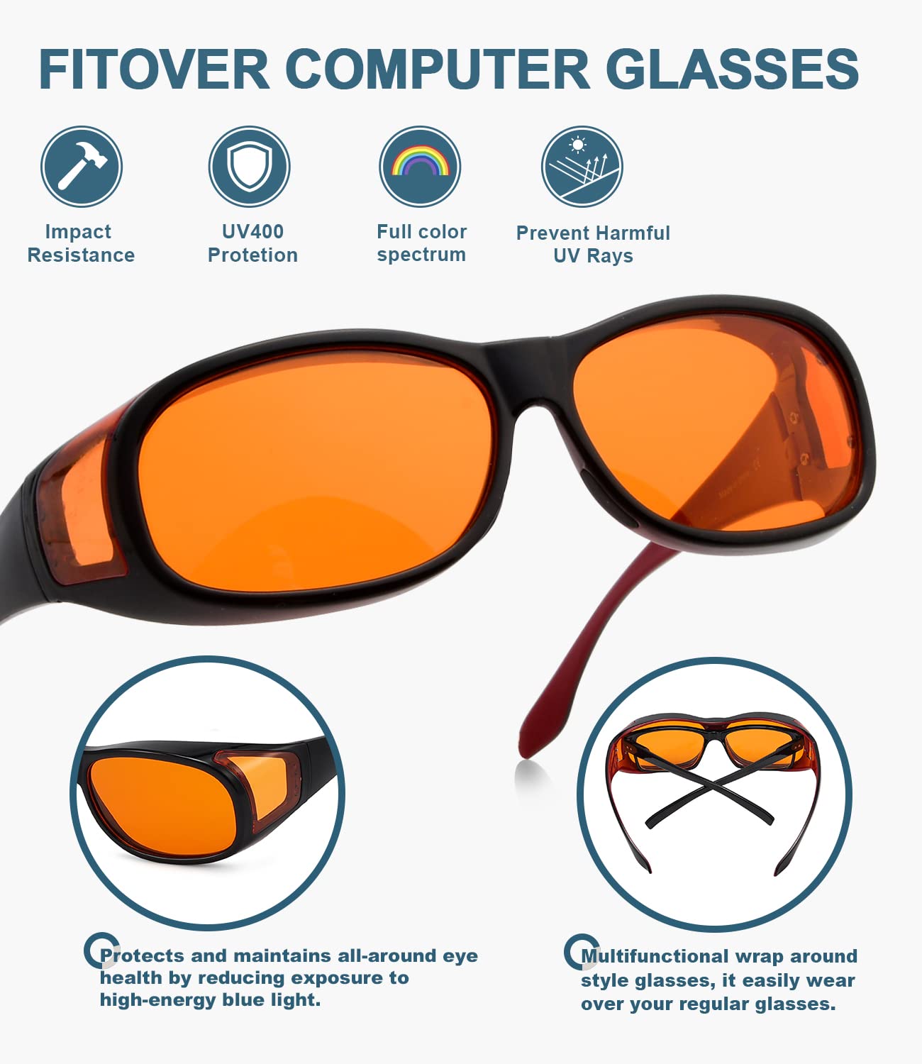 BLUELESS Blue Light Blocking Glasses for Computer & Sleep - Orange Tinted Fitover Eyewear (Black/Red) | Reduce Eye Strain & Improve Sleep Quality for Gamers, Office Workers & Nighttime Use