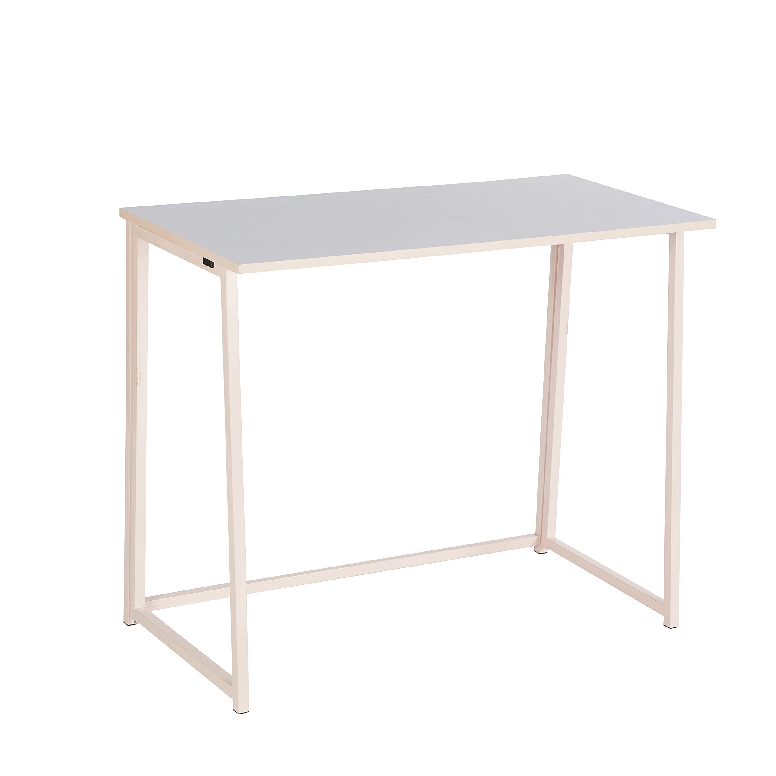 Urban Shop Folding Computer Desk - No Tools Required for Assembly, White & Pink - Perfect for Small Spaces, Home Office & Dorm Rooms