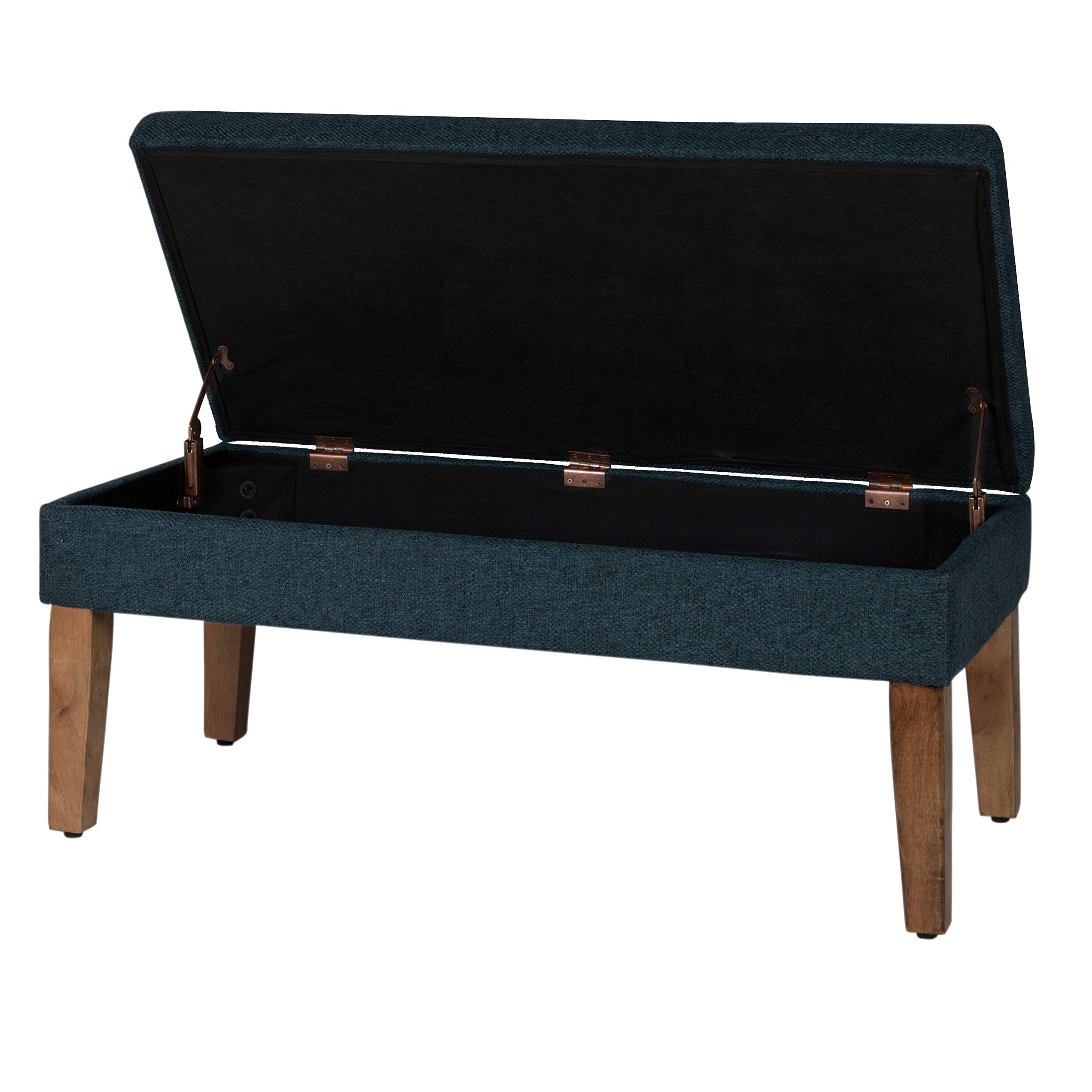 Homepop Upholstered Storage Ottoman Bench - Navy Woven Textured Decorative Furniture for Living Room & Bedroom | Multi-Functional Seat with Hidden Storage | Perfect for Extra Seating, Footrest & Home Organization