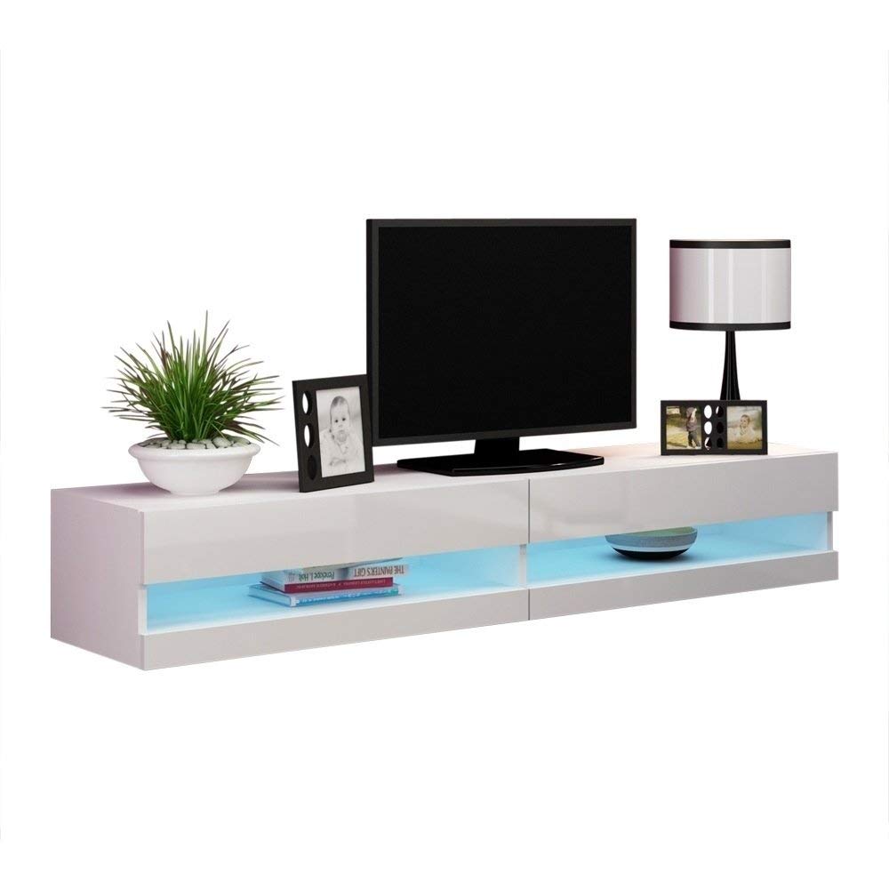 LIDO Gloss TV Stand - Modern White Entertainment Center for Living Room, Bedroom & Home Theater - 60 Inch TV Console with Storage Shelves