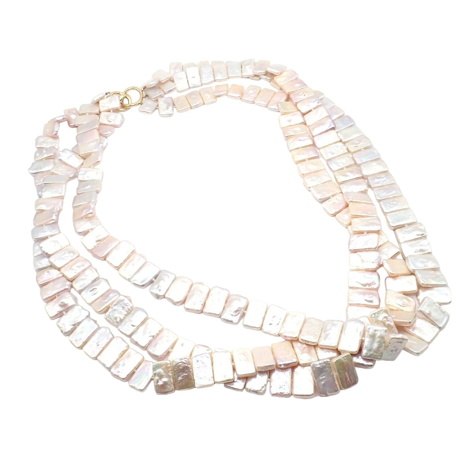 Angela Cummings 18k Yellow Gold Mother of Pearl Three Row Necklace | Vintage 1984 Jewelry | Luxury Statement Piece for Evening Wear & Special Occasions